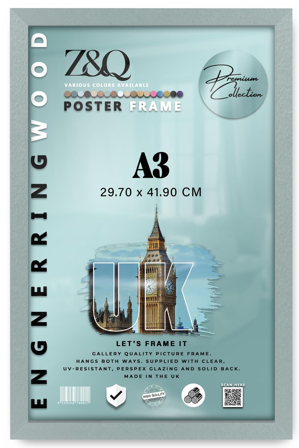 Z&Q Silver | Strong Mdf Wall Frame A3 (29.70 X 41.90 Cm) Artistic Home & Office Use, Decorative Wood Texture 16X11 Inch Hanging Picture Display, 297 X 419 Mm [ ]