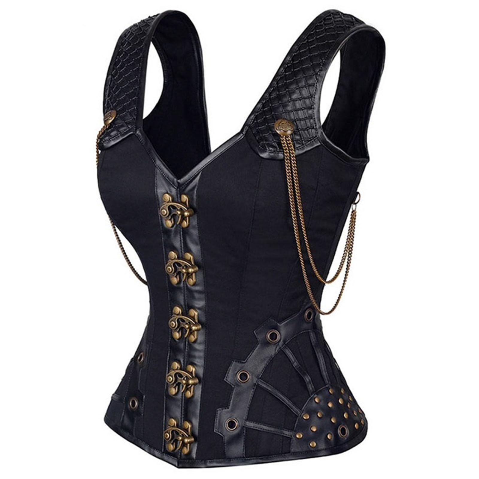 Generisch Corsetto gotico da donna con fibbie in metallo, design con fibbie in metallo, vestibilità aderente, ideale per Halloween e feste