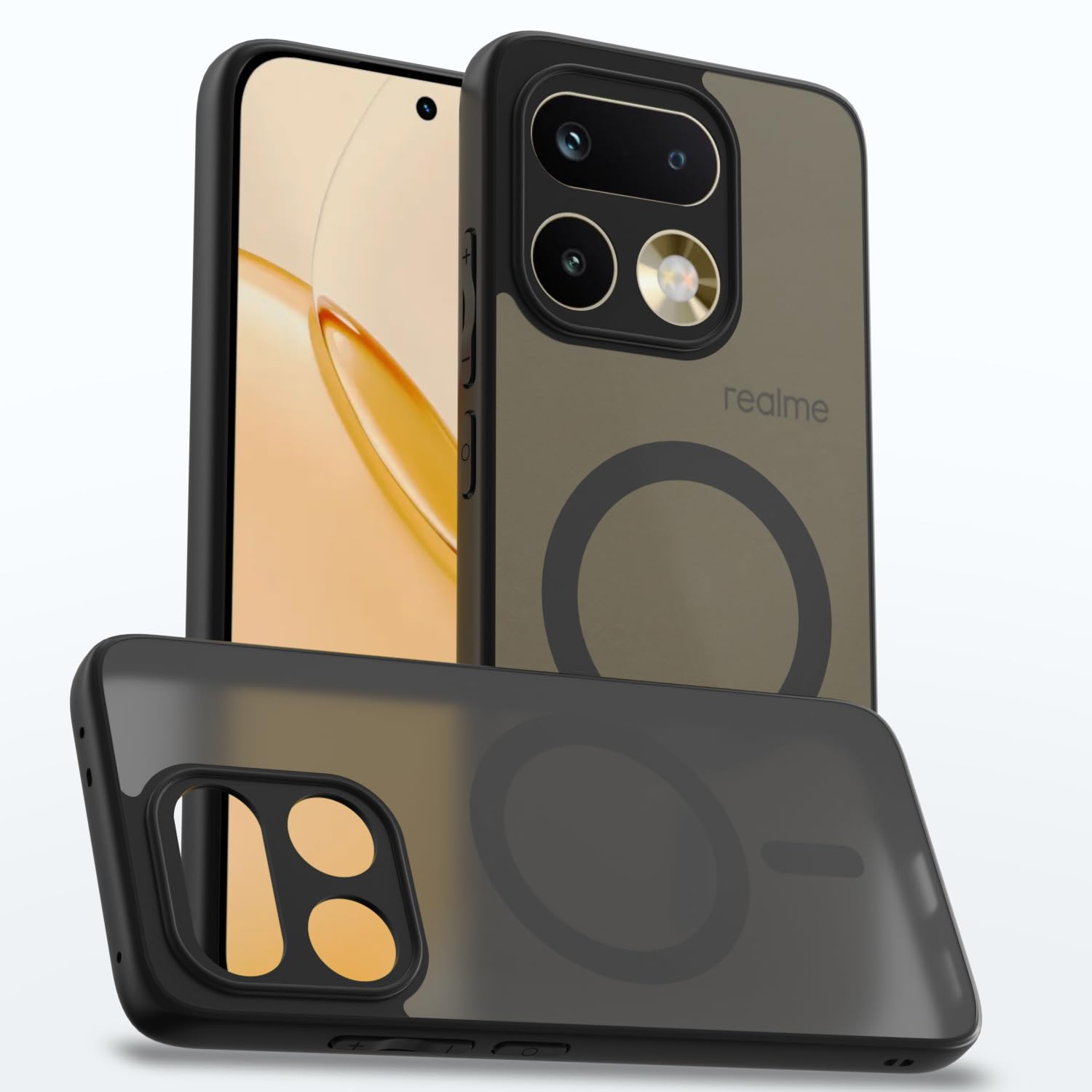 Amazon Basics Back Cover for Realme 16 Pro Plus 5G Compatible with Mag-Safe Smoke Back | Shockproof Design | Hard Transparent Back Case (Black Smoke Mag-Safe)