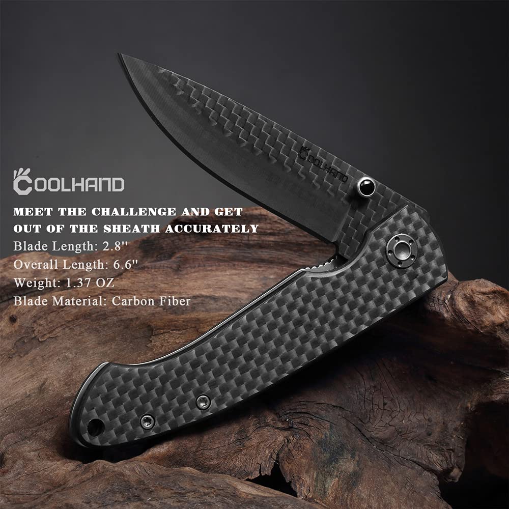 Cool Hand Carbon Fiber Folding Pocket Knife, 1.37 OZ, 6.6'' with 2.8'' Blade, Carbon Fiber or Polished Black Ceramic, Gift Box Packing