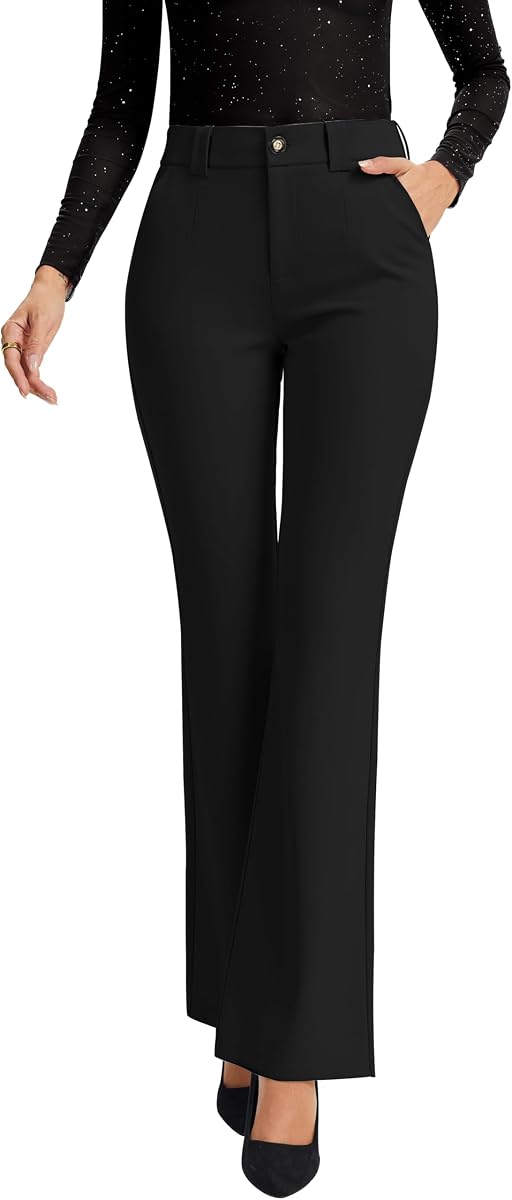 Dress Work Pants Women's Stretchy Bootcut Leg Button Slacks Trousers with Pockets Casual Outfits