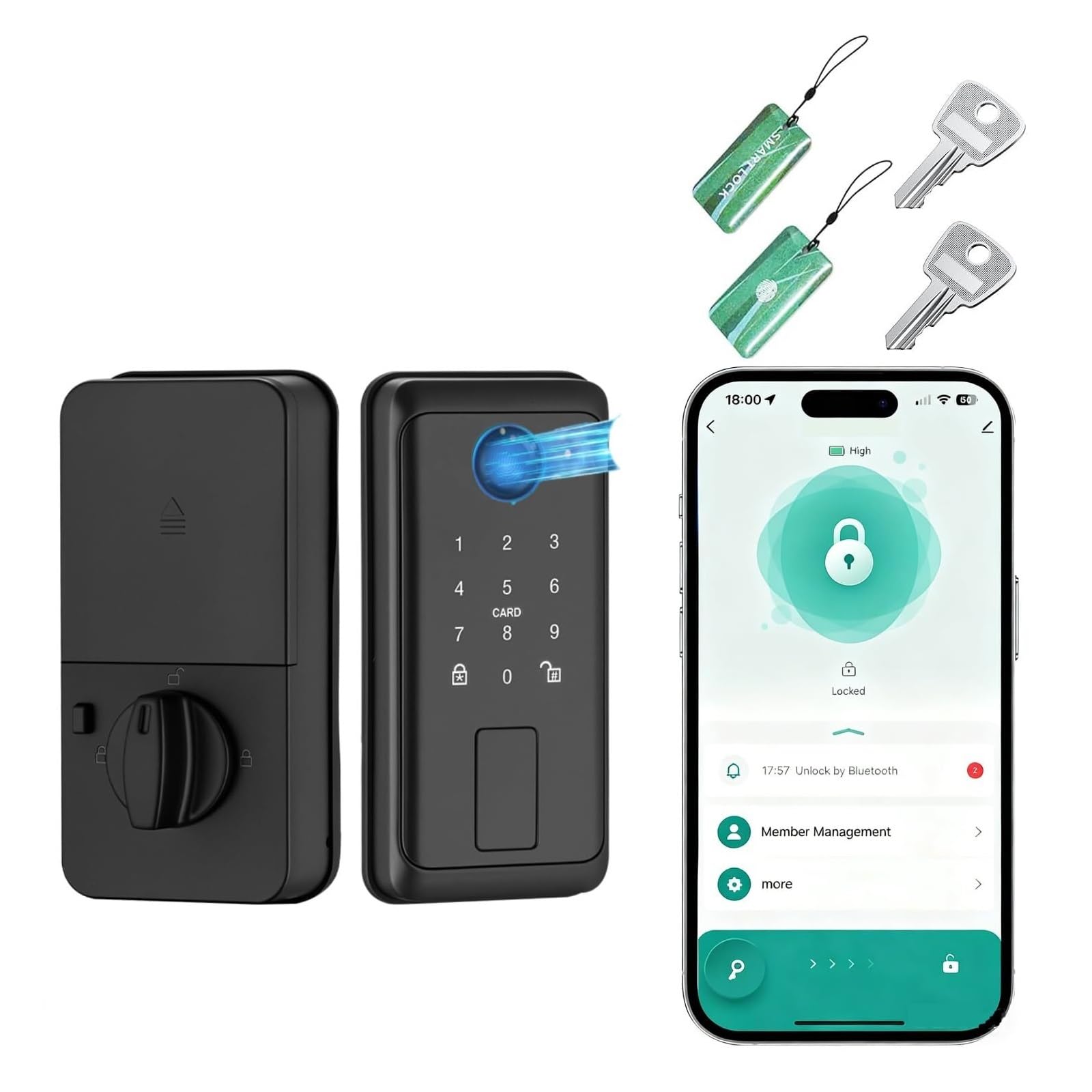 Door Locks Fingerprint Deadbolt Smart Door Locks 5-in-1 Keyless Entry Door Lock Touchscreen Keypad, for House Gate smart(with WiFi)