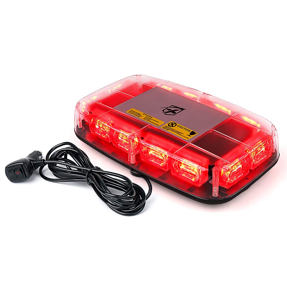 XpriteUpgraded 12" 72LED Rooftop Mini Strobe Lights, Emergency Safety Flashing Beacon Light bar with Magnetic Base for 12V-24V Construction Vehicles, Trucks, Snow Plow, Postal Car (Red)