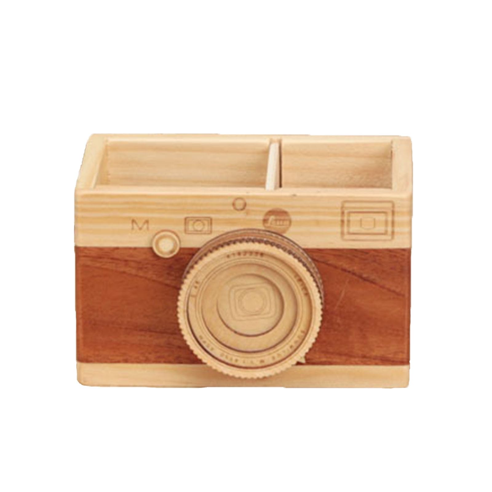 1 PC Creative Camera Wooden pen holder Stationery Makeup Organizer Decorate Office Retro Desk Accessories Stationery Office Home, Home School Clutter storage box (binocular)