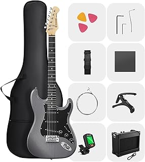 DONNER DST-80 - Juego de guitarra eléctrica para principiantes de 39 pulgadas con amplificador, pastilla clásica SSS completa con estuche, afinador, cejilla, correa, púas y lecciones en línea
