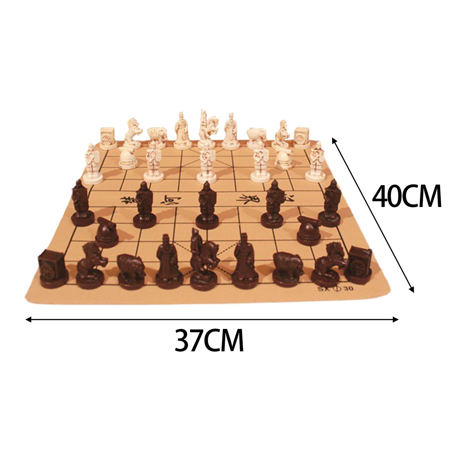 Scacchiera Cinese retrò con Guerrieri in Terracotta, Pezzi degli Scacchi Realizzati in Resina, L