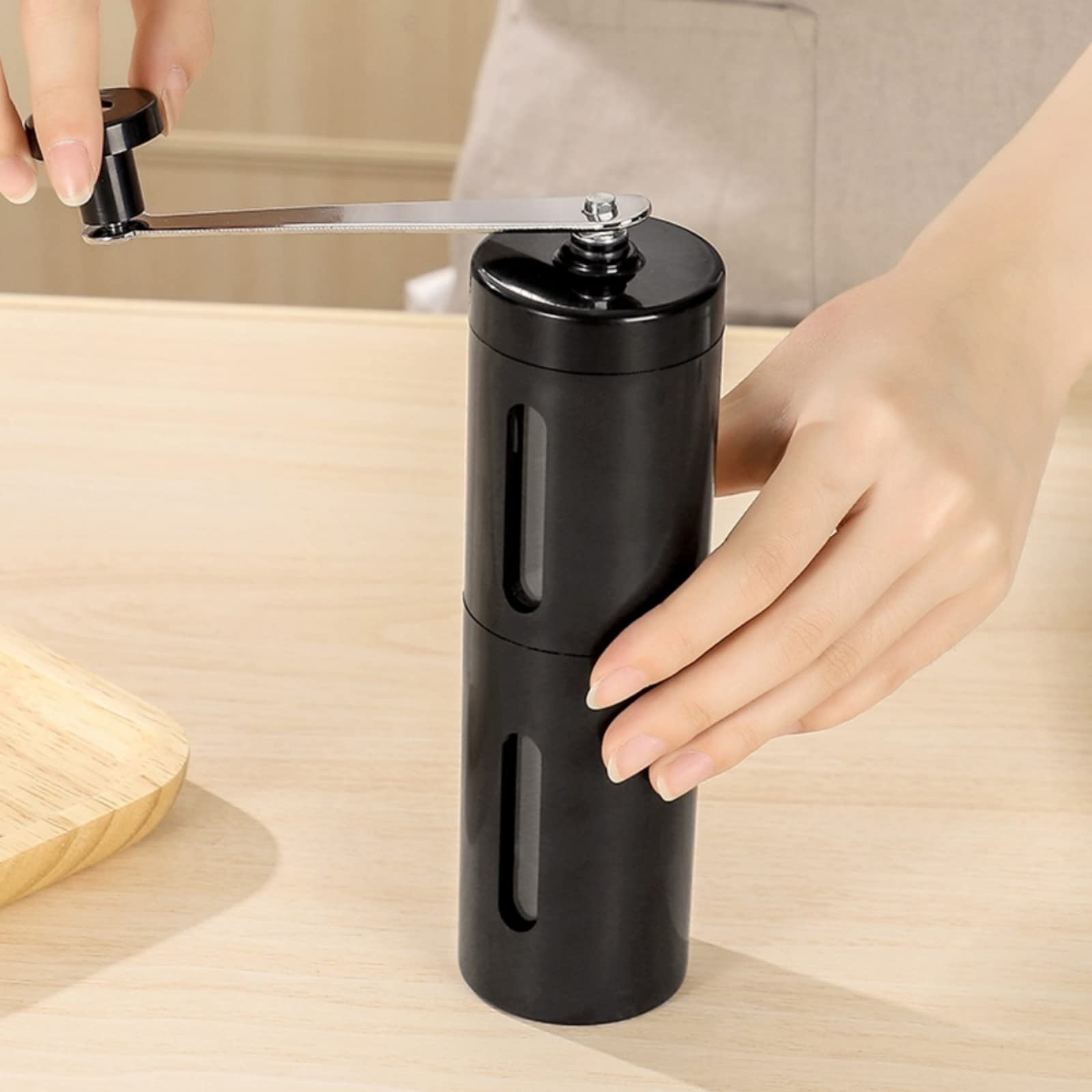 HONPOLO Portable Hand Grinder Coffee Bean Grinder Manual Grinder, Stainless Steel Grinding Shaft, Ceramic Grinding Core, Mini & Portable, Adjustable Grind Size, Dual Transparent Windows (black)