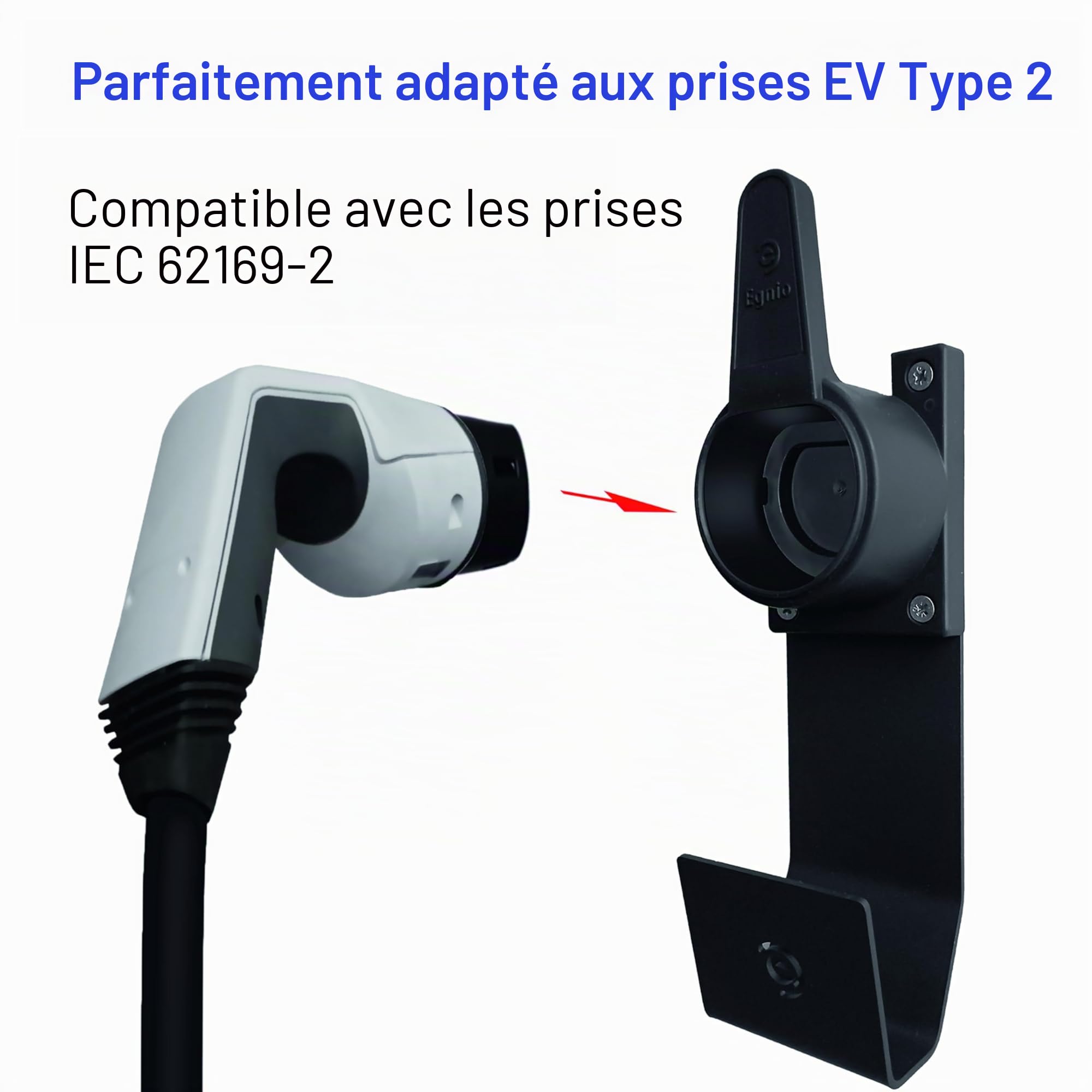 Support Mural de Chargeur Véhicule Électrique avec Prises IEC 51296-2, Support Résistant Aux Intempéries pour La Plupart des Câbles De Charge UE EV, Kit De Montage Inclus