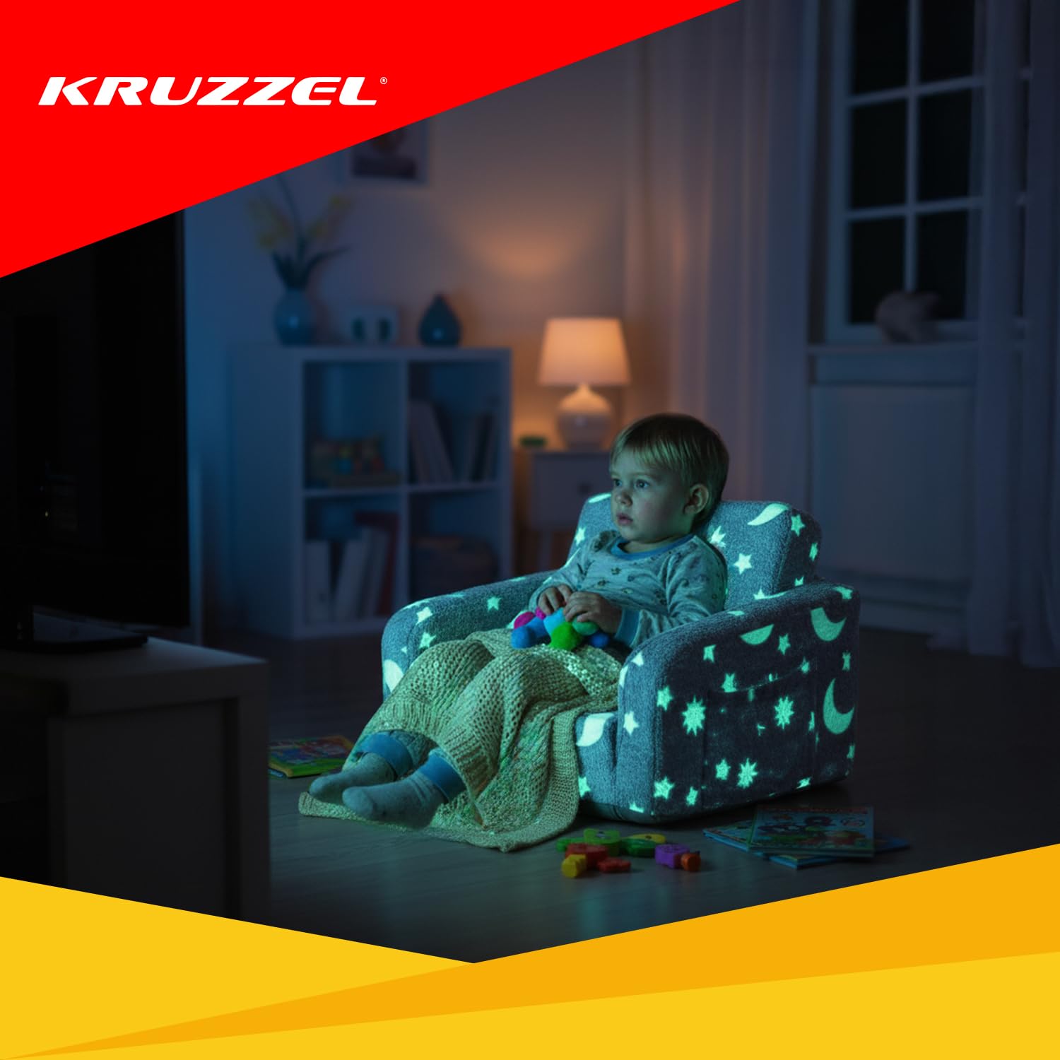 KRUZZEL Poltrona pieghevole per bambini 2 in 1 – Divano pieghevole in peluche con funzione sdraiata e borsa – Leggero, rivestimento rimovibile, fondo antiscivolo – Per ragazze e ragazzi, cameretta dei