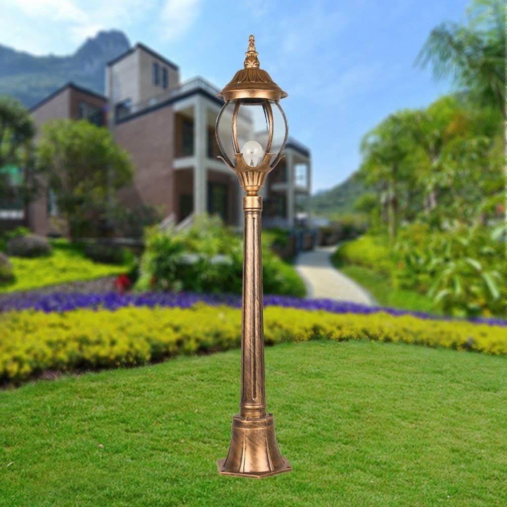 Europa Vintage Amerykańska Szklana Latarnia Zewnętrzna Ogród Trawnik Lampa Antyczne Aluminium IP54 Wodoodporna Kolumna Aluminiowa Metalowa Lampa Podłogowa Patio Balkon Tr,Bronze-140cm