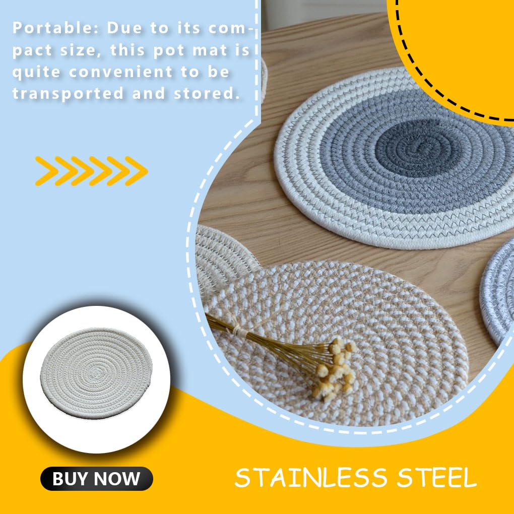 10er Set Pfannenhalter Gewebte Baumwolle Hot Pad Küchenbedarf Ofenhandschuh Hitzebeständige Matte Esszubehör Utensilien-Topfständer Warmweiß ca.24cm