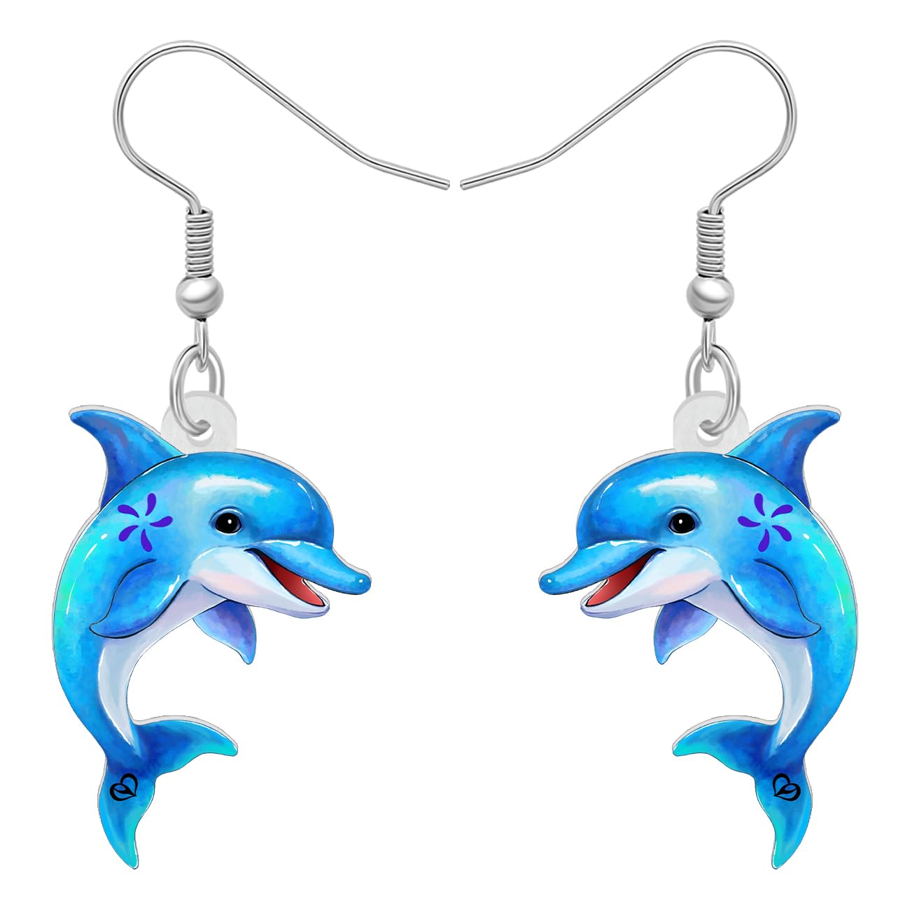 BONSNY Acrylic Dangling Novelty Fun Blue Cute Dolphin Earrings Hypoallergenic Designer Ocean Animals Jewelry Gifts For Women