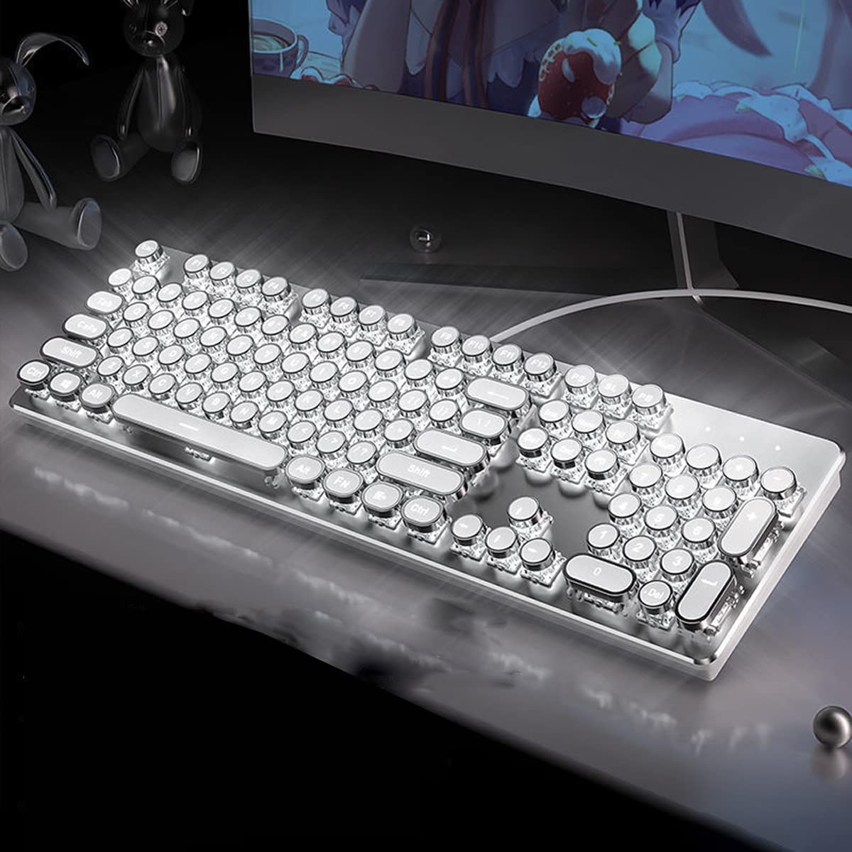 ホワイトメカニカルキーボード 青色バックライト Amazon.co.jp: メカニカル式ゲーミングキーボード 青軸 26種類