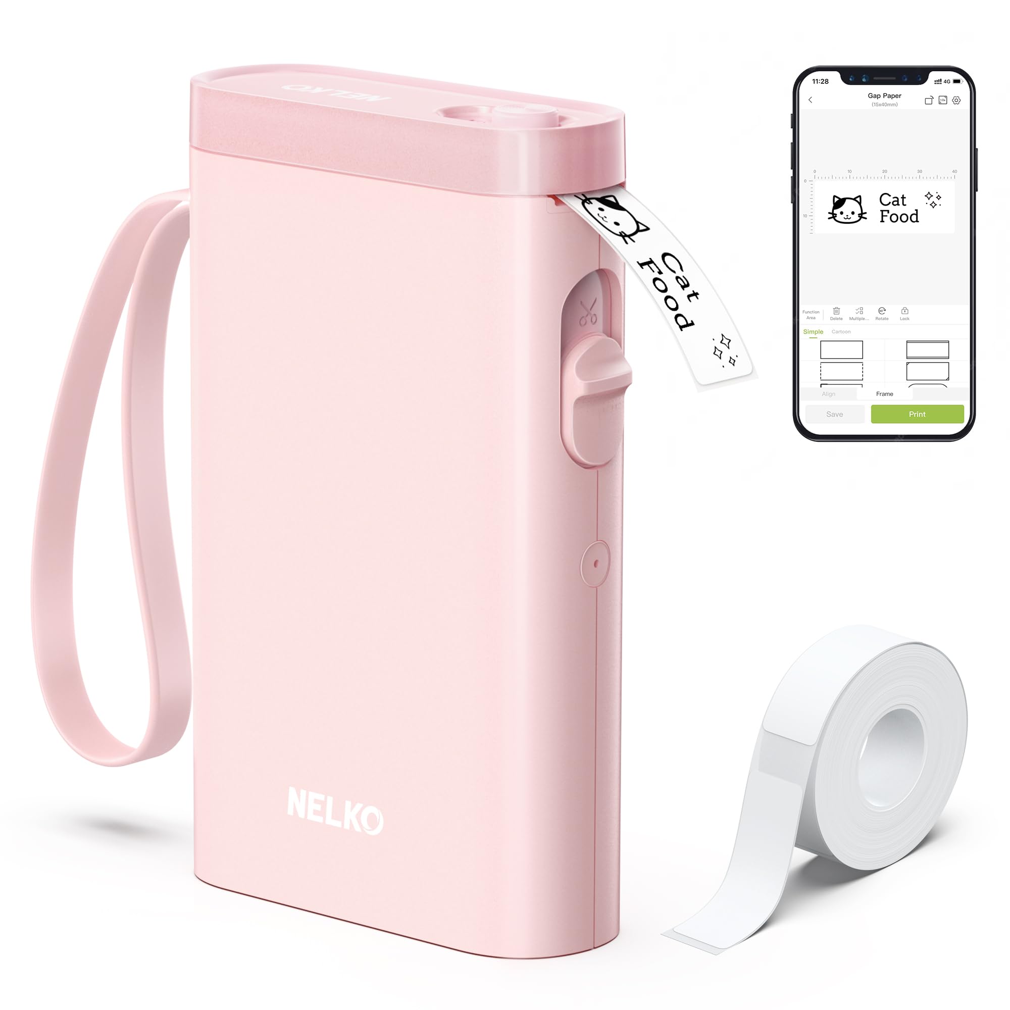 NelkoLabel Maker Machine with Tape, P21 Bluetooth Label Printer, Wireless Mini Label Makers with Multiple Templates for School Office Home, Pink