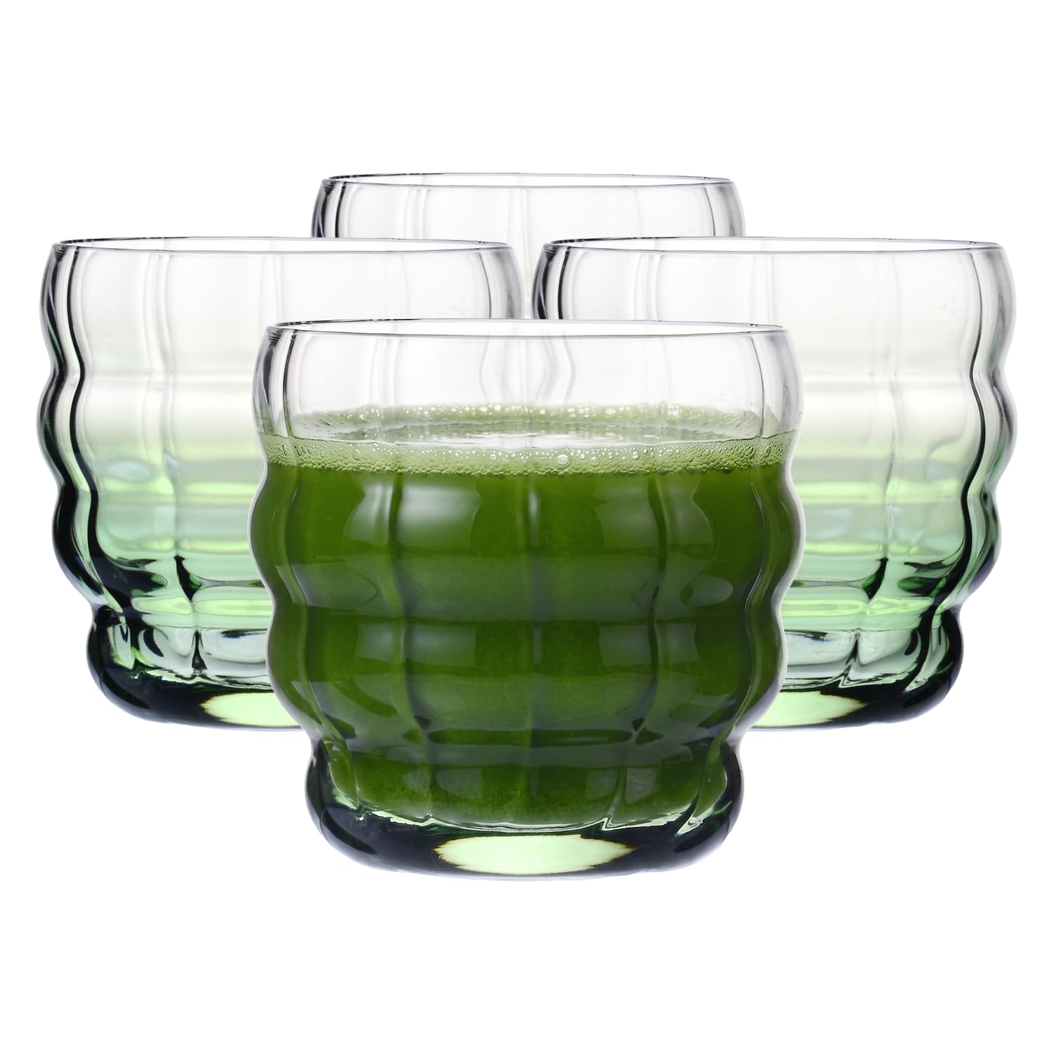 KROSNO Glasses for Matcha Latte and Tea Set of 4 330 ml, Matcha Moments Collection – Green Gradient, Lead-Free Crystal – Elegant Glasses for Coffee and Tea, Dishwasher Safe