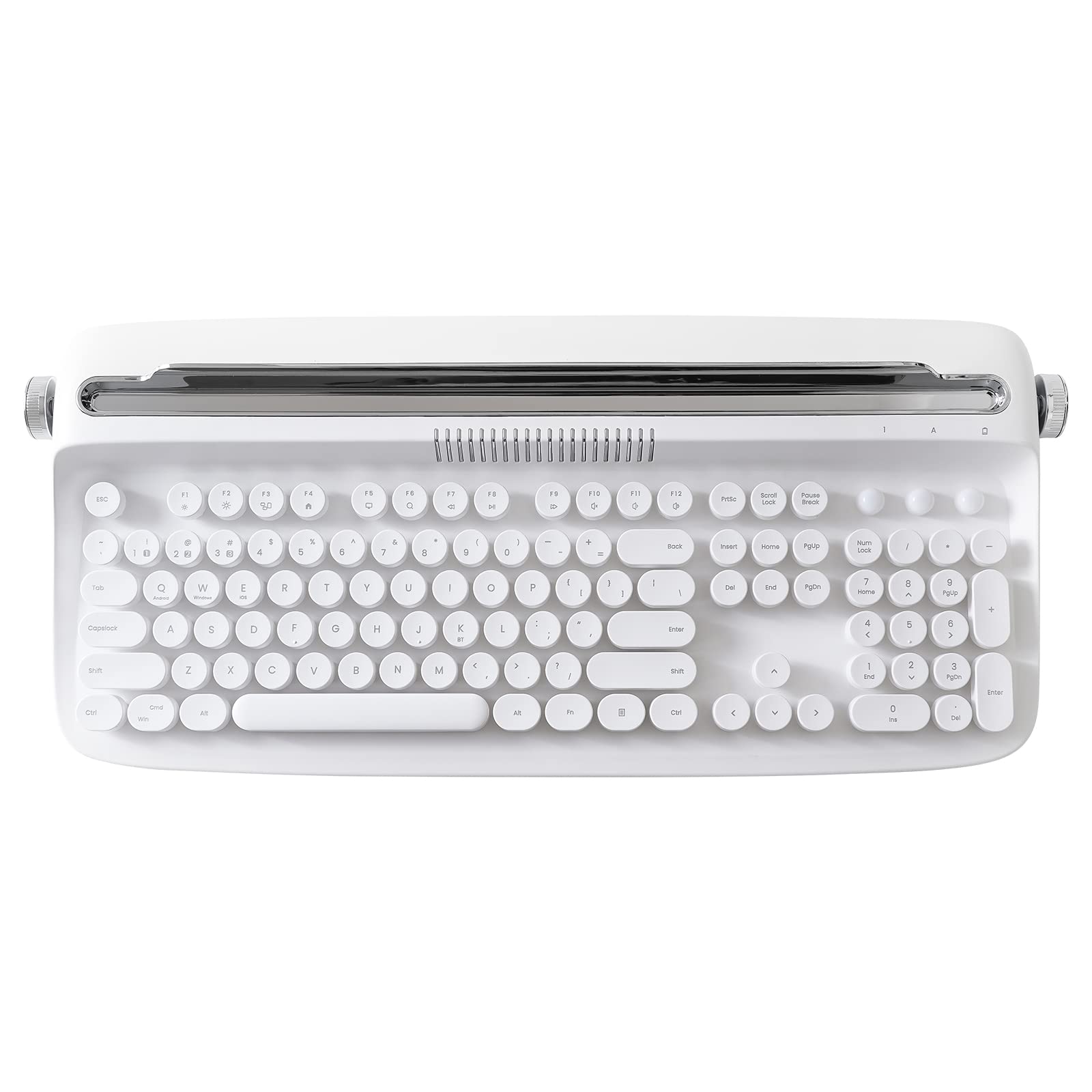 YUNZII ACTTO B503 Wireless Typewriter Keyboard, Retro Bluetooth Aesthetic Keyboard with Integrated Stand for Multi-Device (B503, Snow White)