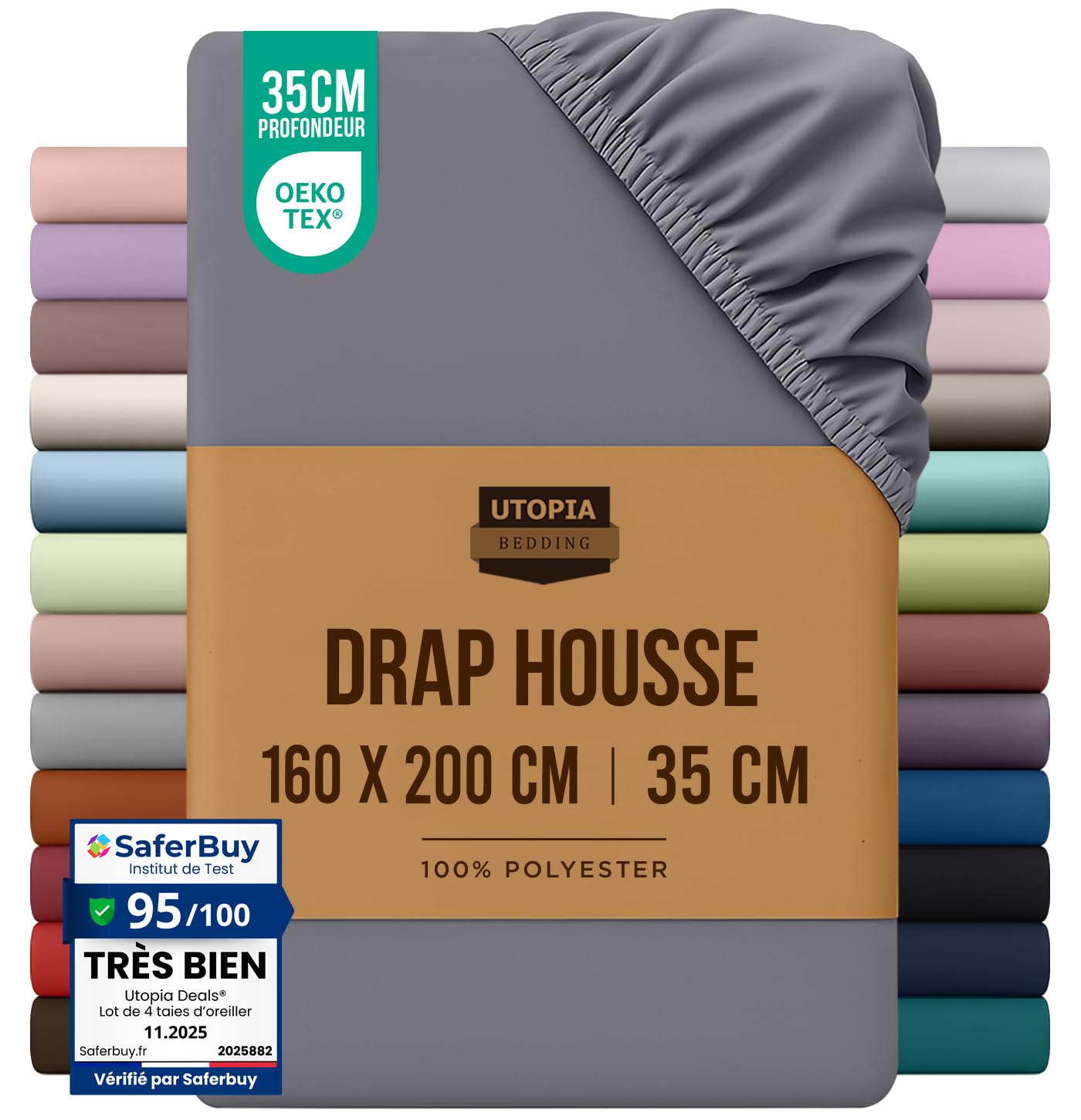 Utopia Bedding Drap Housse - Gris, 160 x 200 cm - Coupes de 35 cm pour Matelas épais - Polyester Microfibre brossée