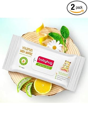 Babyhug Naturals Vitamin Wet Wipes - 72 Pieces (Pack of 2) (144 wipes)