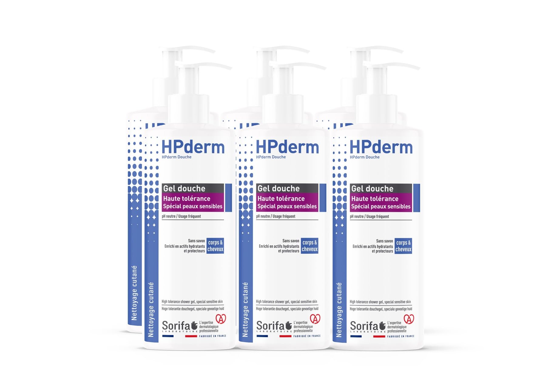 HPderm WYSOKA TOLERANCE Żel pod prysznic 2 w 1 do ciała i włosów - Specjalny dla skóry wrażliwej, wytatuowany, łamliwe włosy - Częste używanie - pH neutralne, bez mydła - Pompa 500 ml