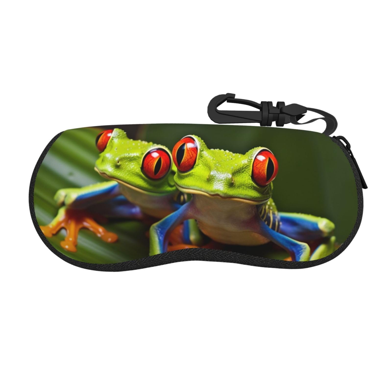 LHBWCVN Red eyed Tree Frog Sunglasses Case, Ultra Light Neoprene Eyeglass Case for Men Women, Hard Shell Shockproof Sport Glasses Case with Carabiner Travel Zipper Eyeglasses Holder