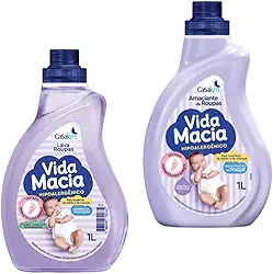 Kit Vida Macia 1 Litro para roupinhas de Bebê: Lava Roupas + Amaciante Amêndoas Lava Roupas e Amaciante para roupinhas infantil.
