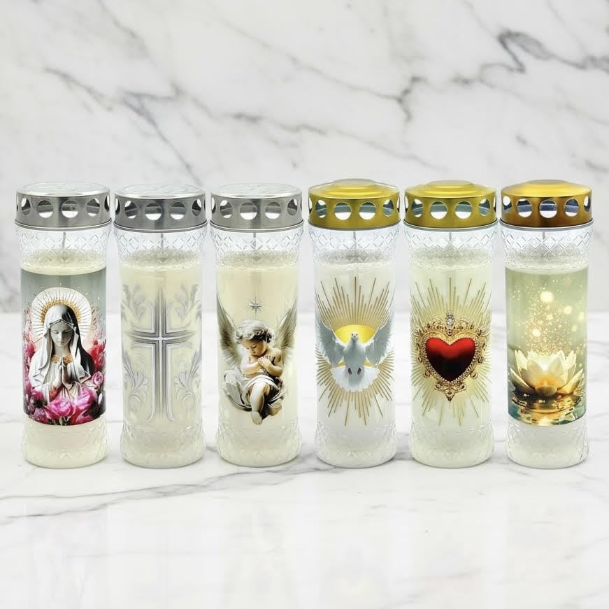 Horeca Candles - Bougies Funéraires avec Couvercle Protecteur - Durée 7 Jours - Lot de 6 Bougies Votives pour Cimetière et Tombe - Bougie Commémorative...