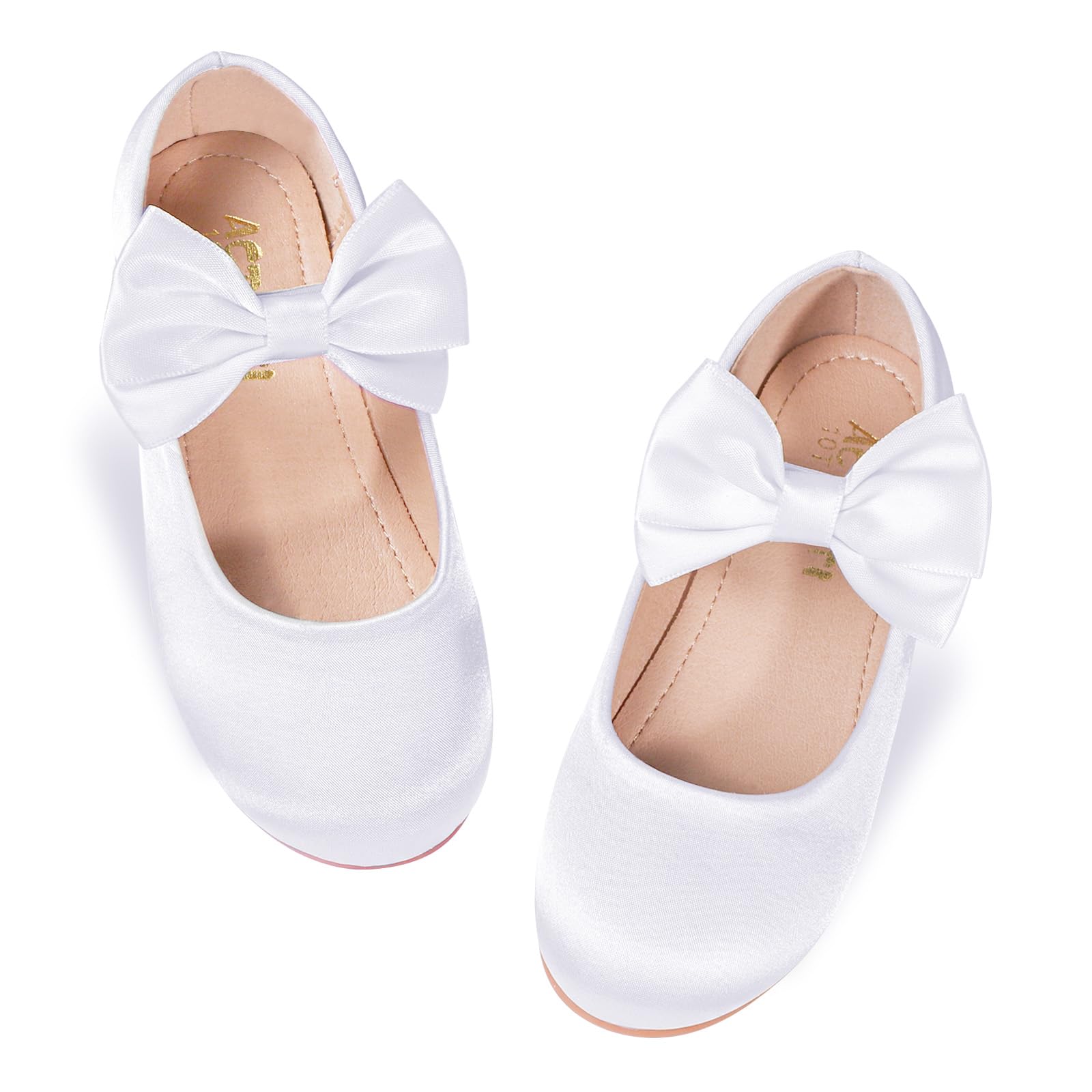 Girls' Mary Jane Ballet Flats - Bow & Velcro Strap Princess Shoes for Wedding, Party, School | Comfortable Non-Slip Satin Dress Shoes