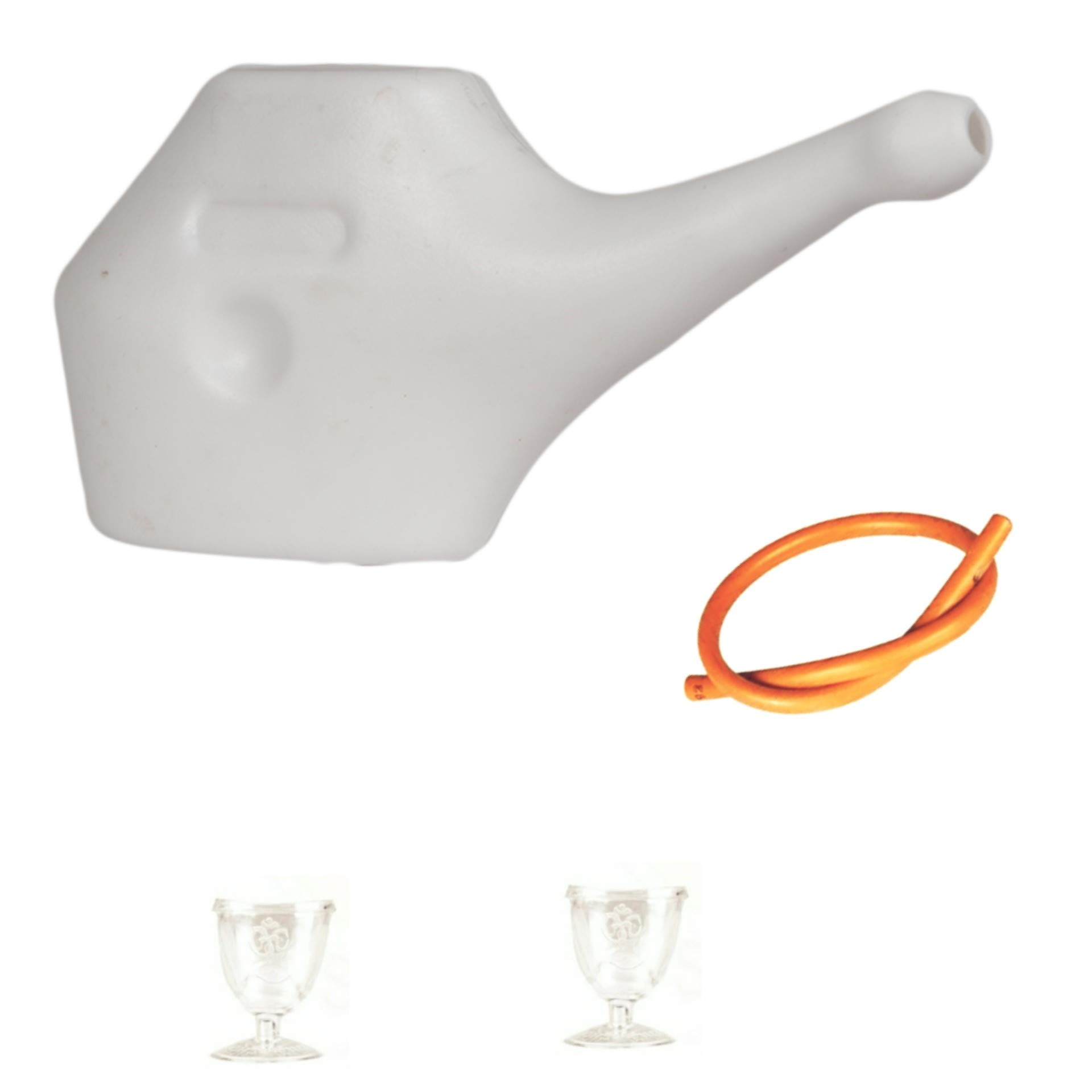 Yoga Store Wala Plastic Small Jal Neti Pot With 1 Rubber Neti And Eye Wash Cup 2 Pcs - (Combo Pack Of 3)