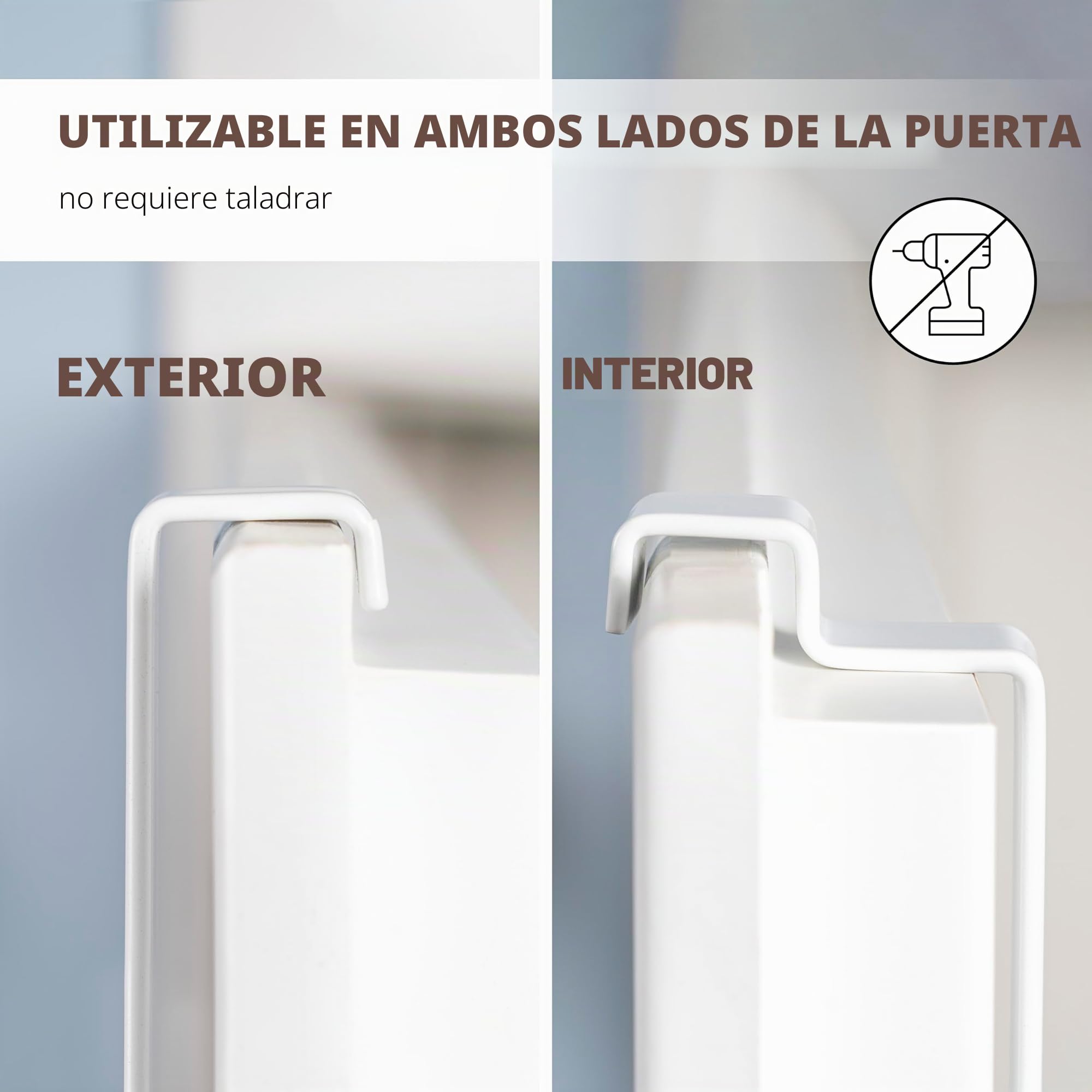 eluno Toallero de Puerta de Metal y bambú, con 3 Barras de Toallas, 4 prácticos Ganchos para Colgar sin taladrar (Blanco)