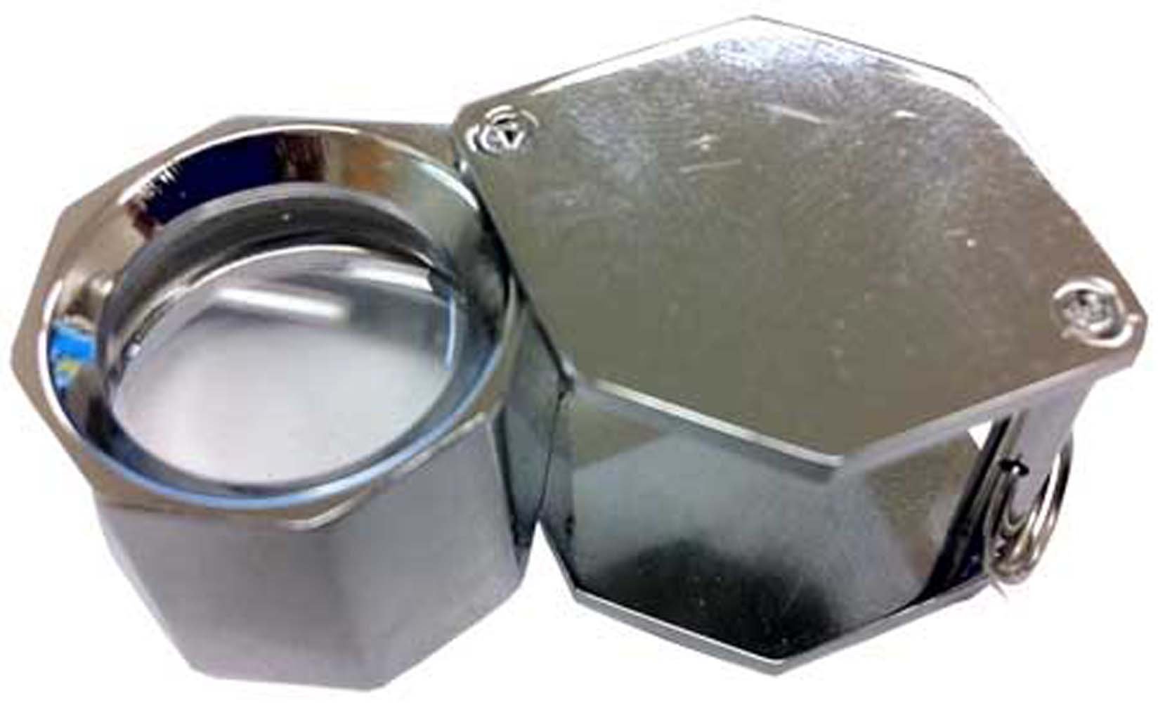 MAXIMIZE Hexagonal Frame Mini Loupe | 10X Power, 18mm Glass Lens | Durable Metal Brass with Silver Finish | Tan Leather Pouch Included | Ideal for Jewelers, Watchmakers & Collectors