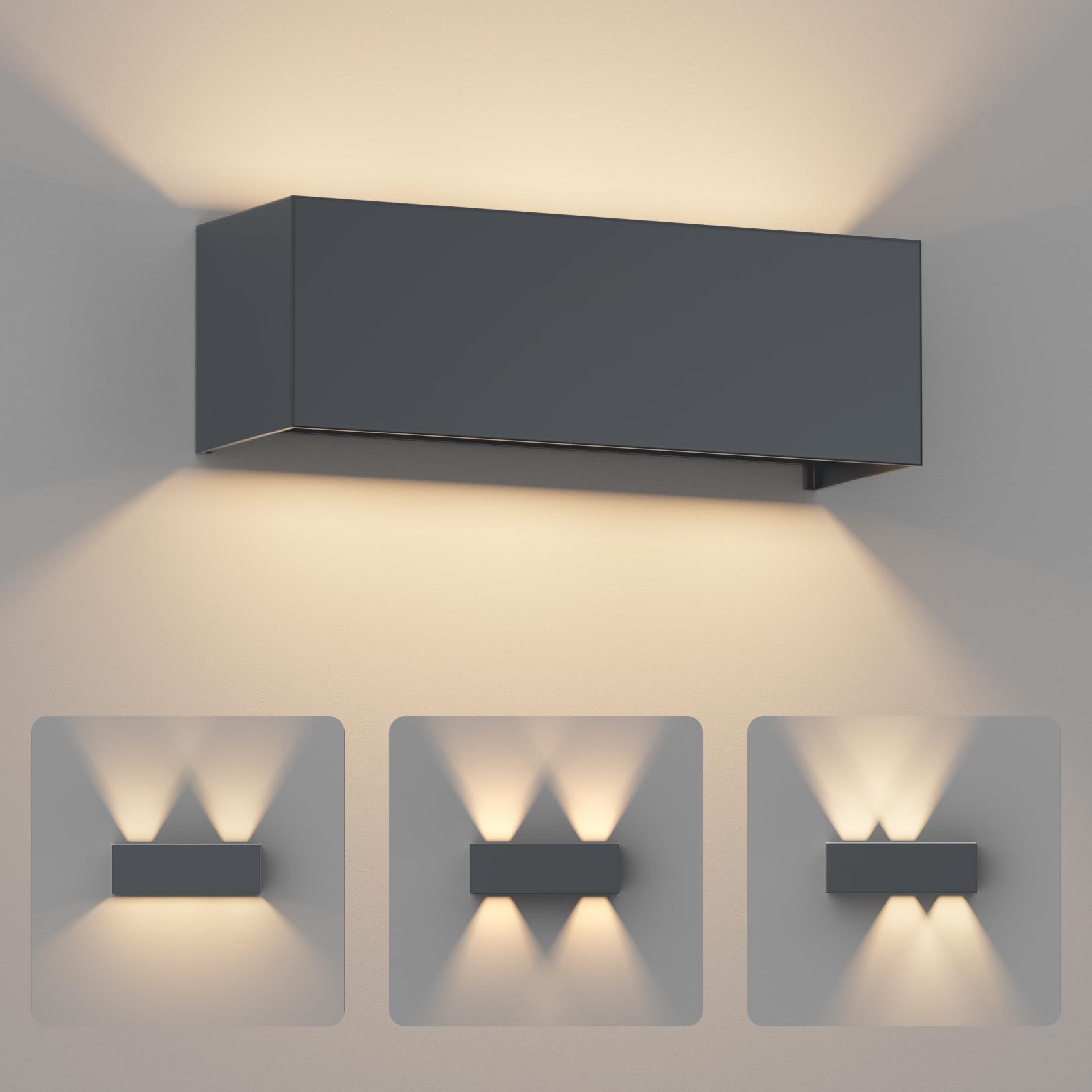 Coinmit 30W LED Applique da interno, 3000K, IP65 Luce da parete da esterno, fascio luminoso dimmerabile, Luce da parete della casa, per interni ed esterni, patio, soggiorno, Antracite