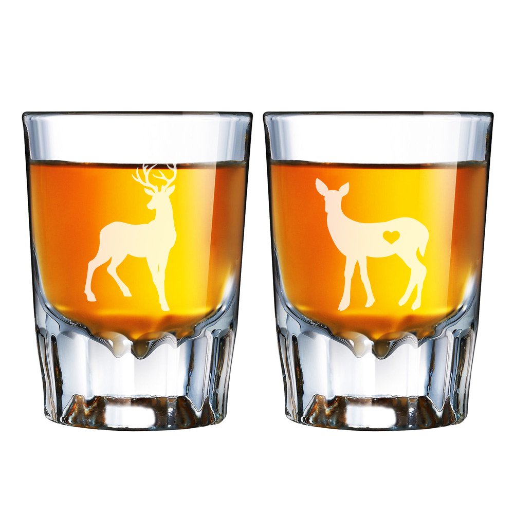 Buck and Doe Engraved Barcraft Fluted Shot Glass Set