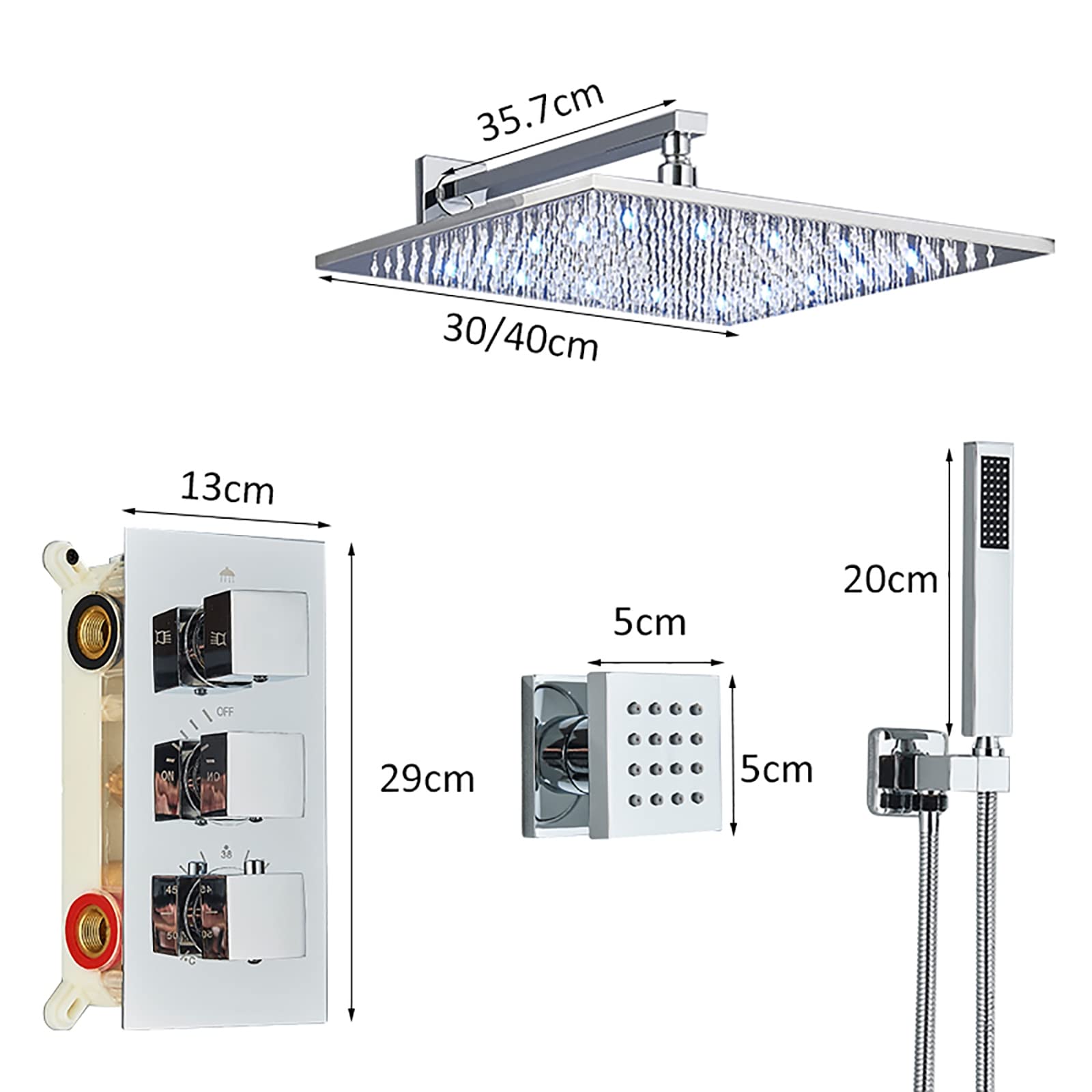 System prysznicowy LED termostatyczny kran prysznicowy zestaw montowany na ścianie Chrome deszczowy zestaw prysznicowy zestaw mikserowy prysznicowy zestaw z 12/16 cali deszczowy prysznic, ręczny
