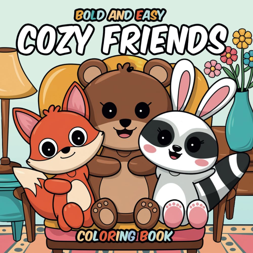 Cozy Friends: Bold and Easy Coloring Book for Adults and Teens: Relaxing and Heartwarming Scenes of Friendship to Color and Enjoy