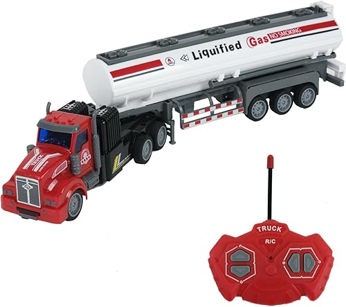 Remolque de combustible semicamión con control remoto, juguete de camión de combustible 148 de 14 pulgadas, equipado con 2 baterías recargables,