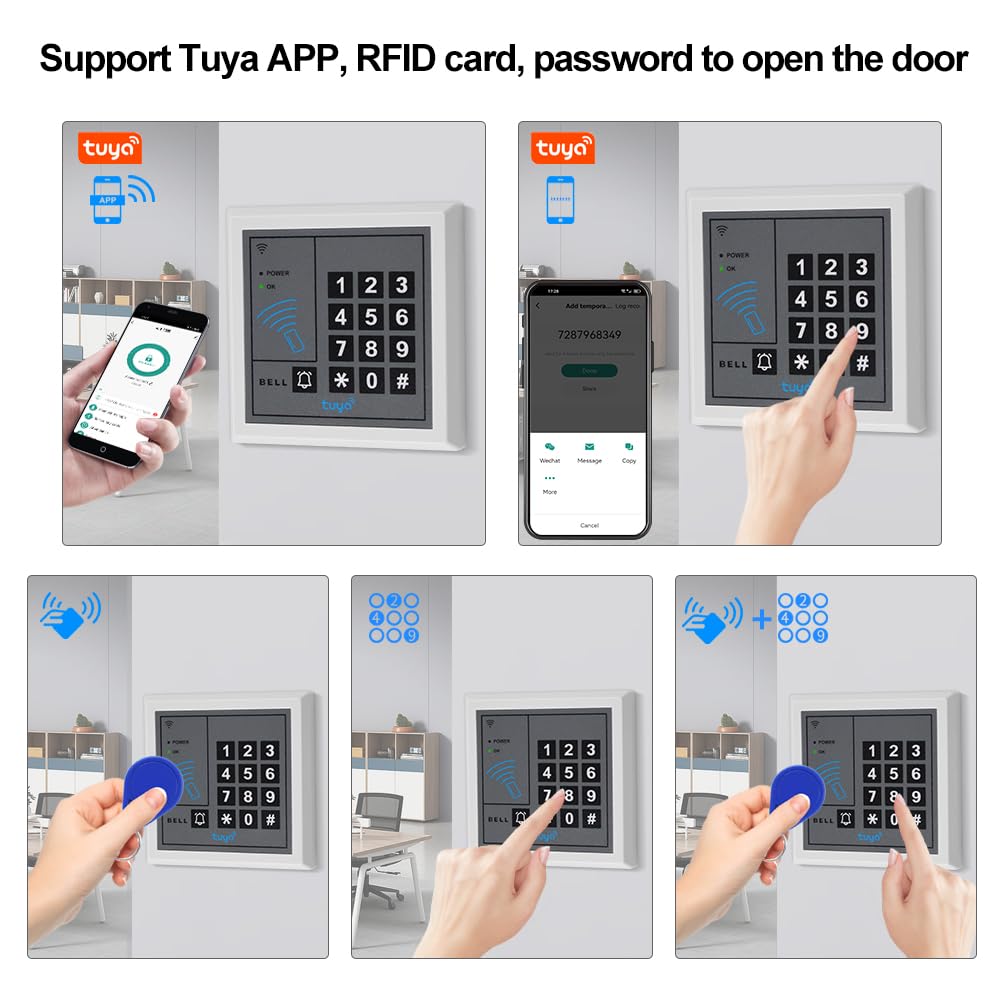 Sistema de control de acceso RFID completo para puerta WiFi Tuya Access Controller Teclado 12VDC Brop Perno eléctrico Bloqueo 12VDC Alimentación y Salida Botón 10pcs 125KHz RFID Teclado