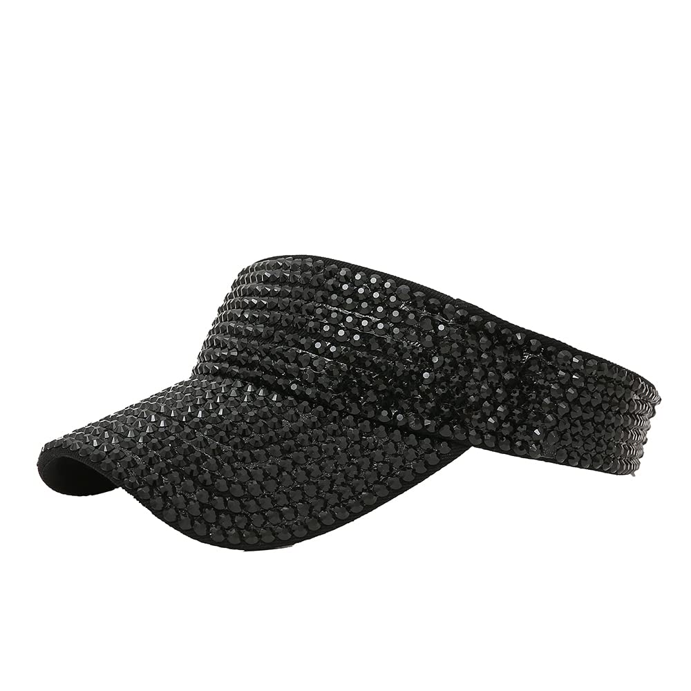 Sun Visor Hats Shiny Rhinestones Ball Caps Fashionable Empty Top Baseball Sun Cap for Women