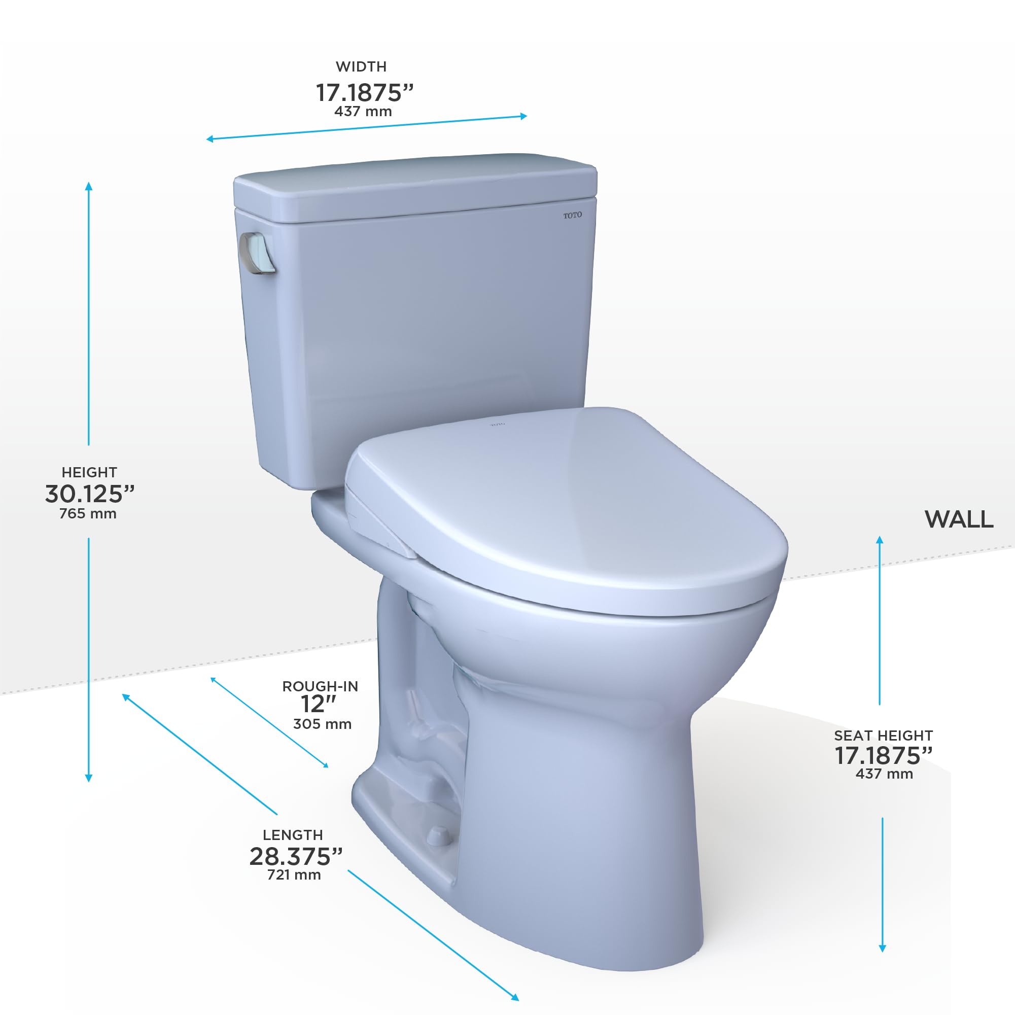TOTO Drake WASHLET Two-Piece Elongated 1 28 GPF Universal Height TORNADO FLUSH Toilet with S7A Contemporary Bidet Seat — view 2
