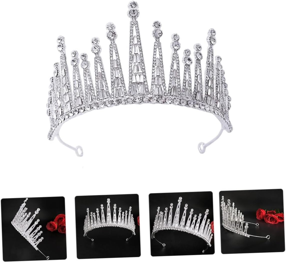 MAGICLULU Baroque Rhinestone Bridal Tiara Crown Silver Zinc Alloy Wedding Photo Party Headpiece for Brides Elegant Hair Accessory