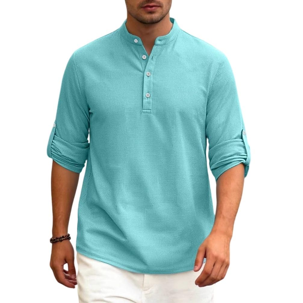 Camisa Henley de manga larga con bloques de color para hombre, ajuste holgado, duradera, para viajes, camping, uso diario