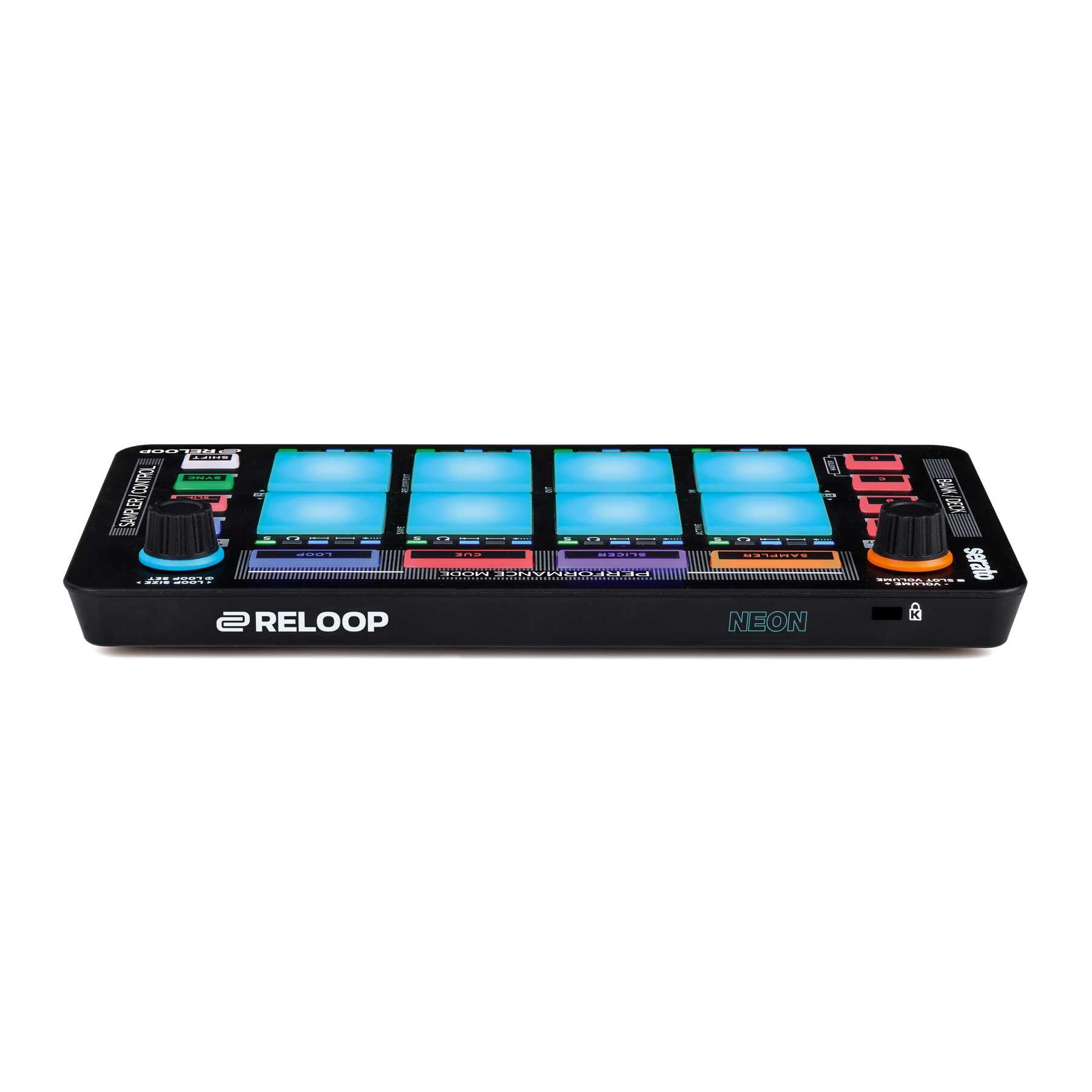Reloop Neon - Contrôleur DJ USB supplémentaire avec pads de batterie de performance RVB sensibles à la vitesse, plug and play avec Serato DJ, (noir)