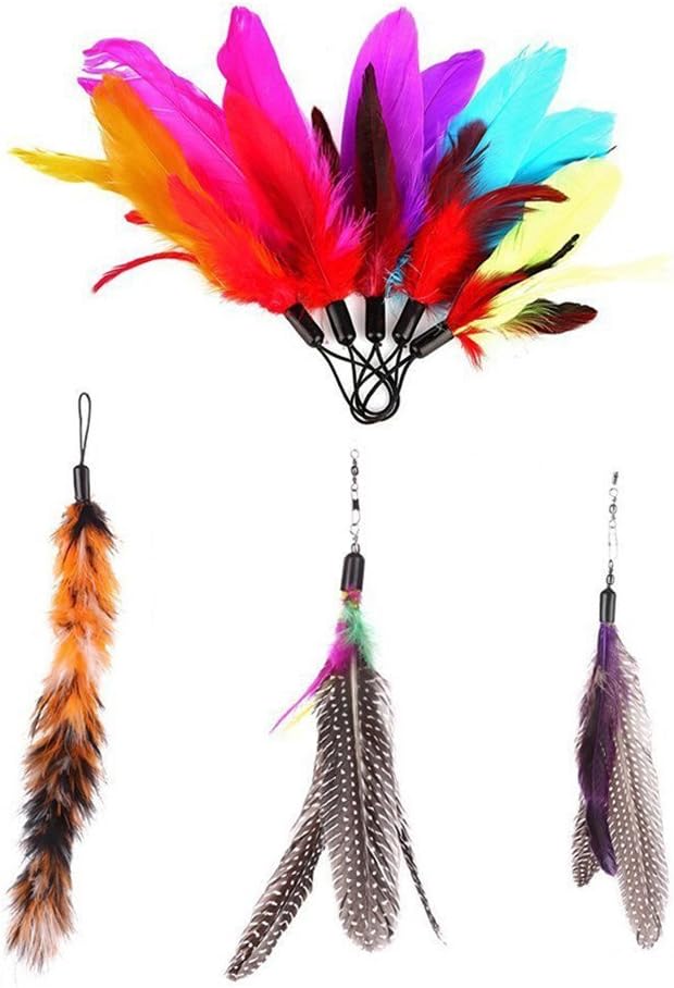 Replacement Kitty Cat Feathers Toy, Euow Interesting Stick Head Training Telescopic Wand Multicolored Feather Interactive Pets Toy Makes…