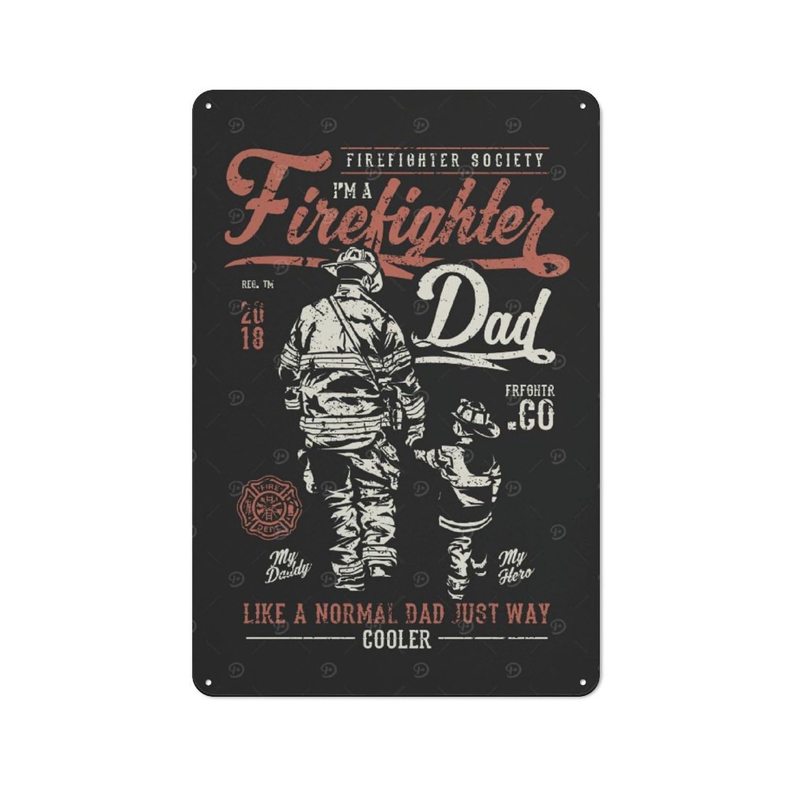 Junmoney Firefighter Flame Dad Son Printed Metal Sign 30X20cm For Living Room Or Hallway, Suited To Hallway Decor Fans