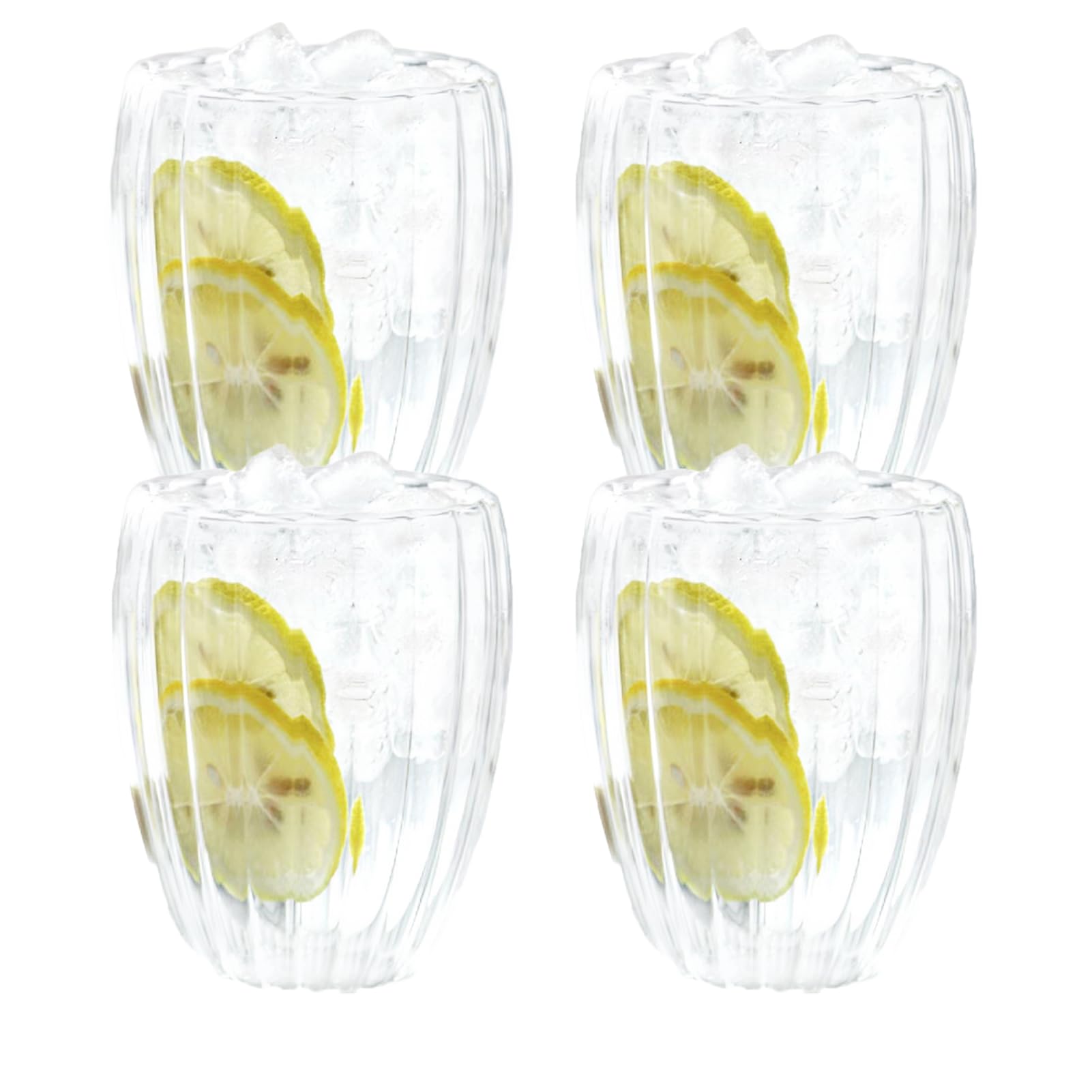 Latte Macchiato glazen, heldere ijskoffieglazen, dubbelwandige koffieglazen, golvend, ijskoffieglas, geribbelde cappuccinoglazen, dubbelwandige glazen voor koffie, sap, melk en bubble thee (4 x 350