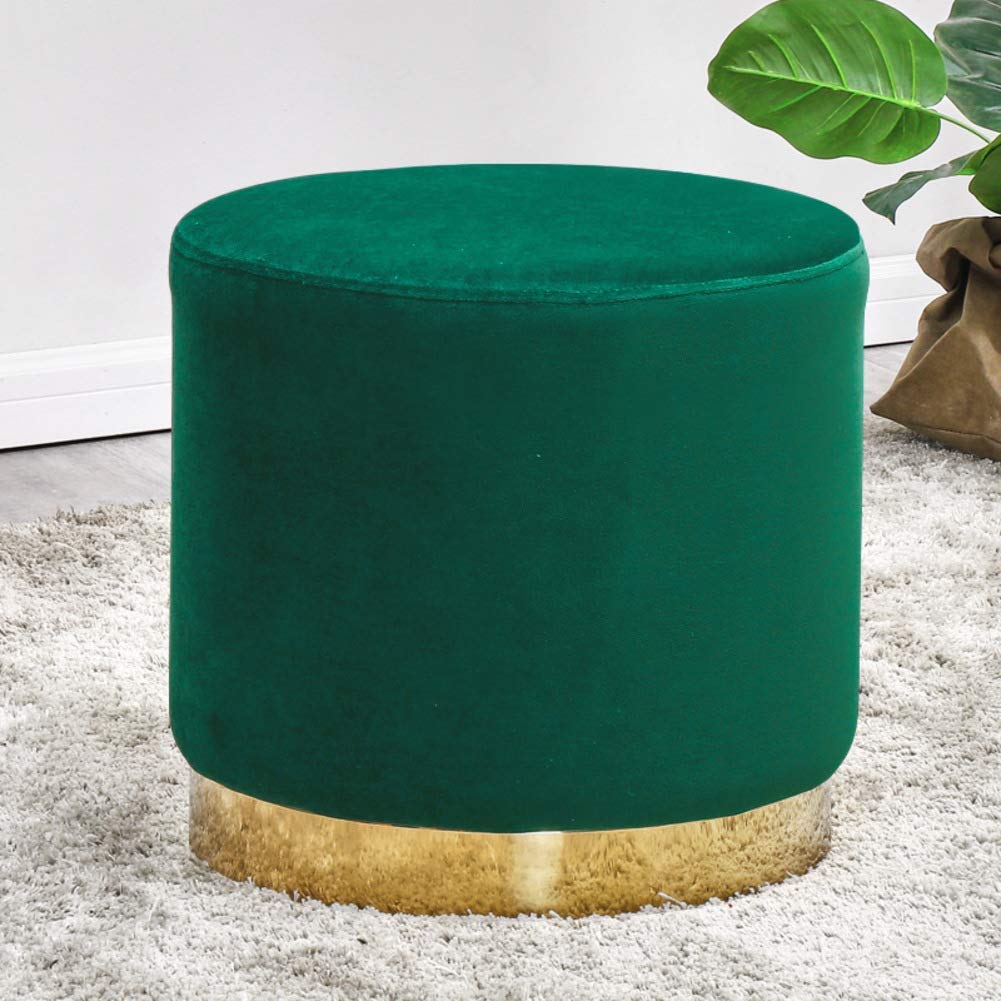 Repose-Pieds Rond Velours Petit Pouf Salon Chambre Enfant Vert