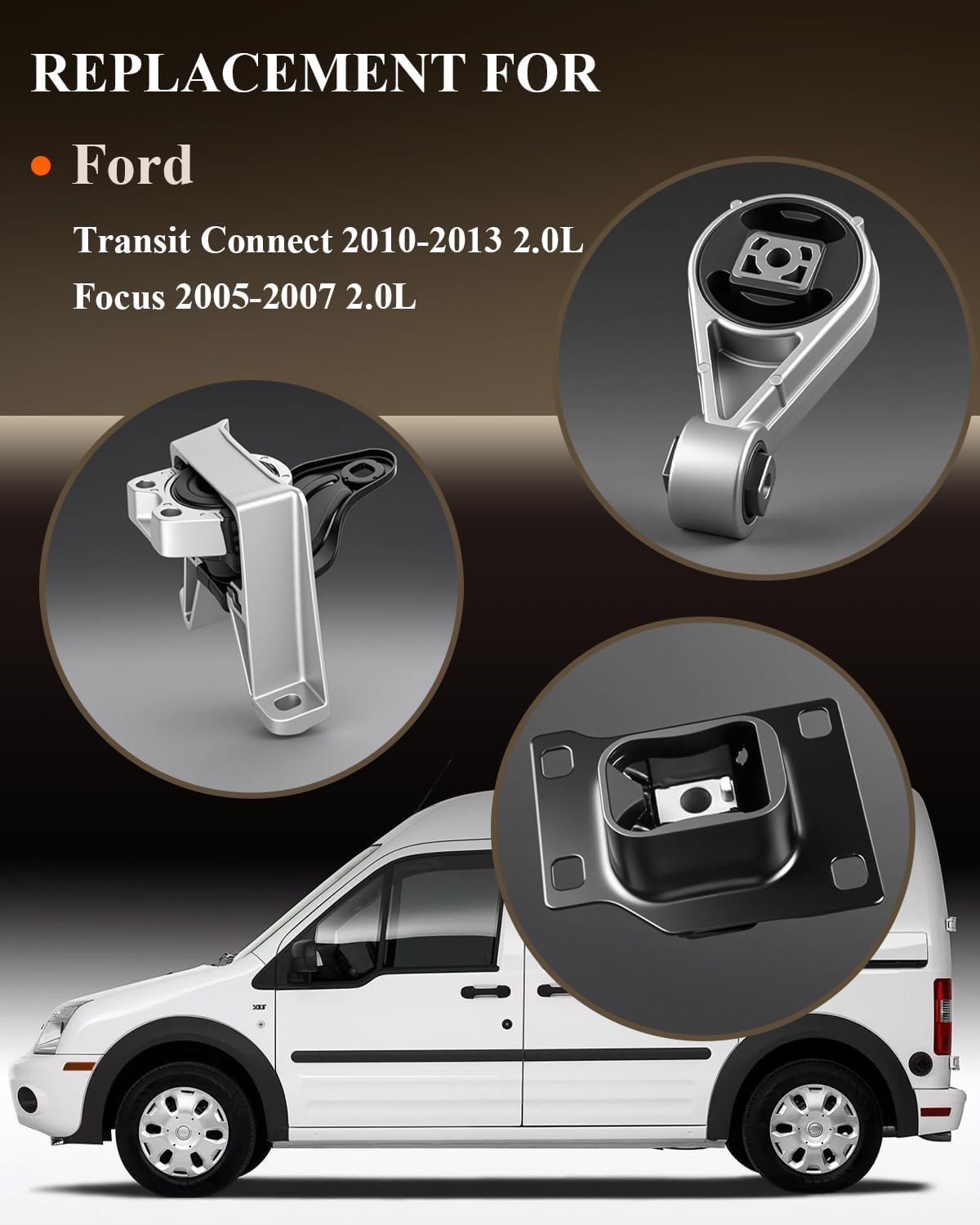 Engine Motor Mount & Trans Mount Replacement for Ford Transit Connect 2010 2011 2012 2013 2.0L; Ford Focus 2005 2006 2007 2.0L, Engine Mount Set of 3 Replaces OE# A5495 5S4Z6038CB