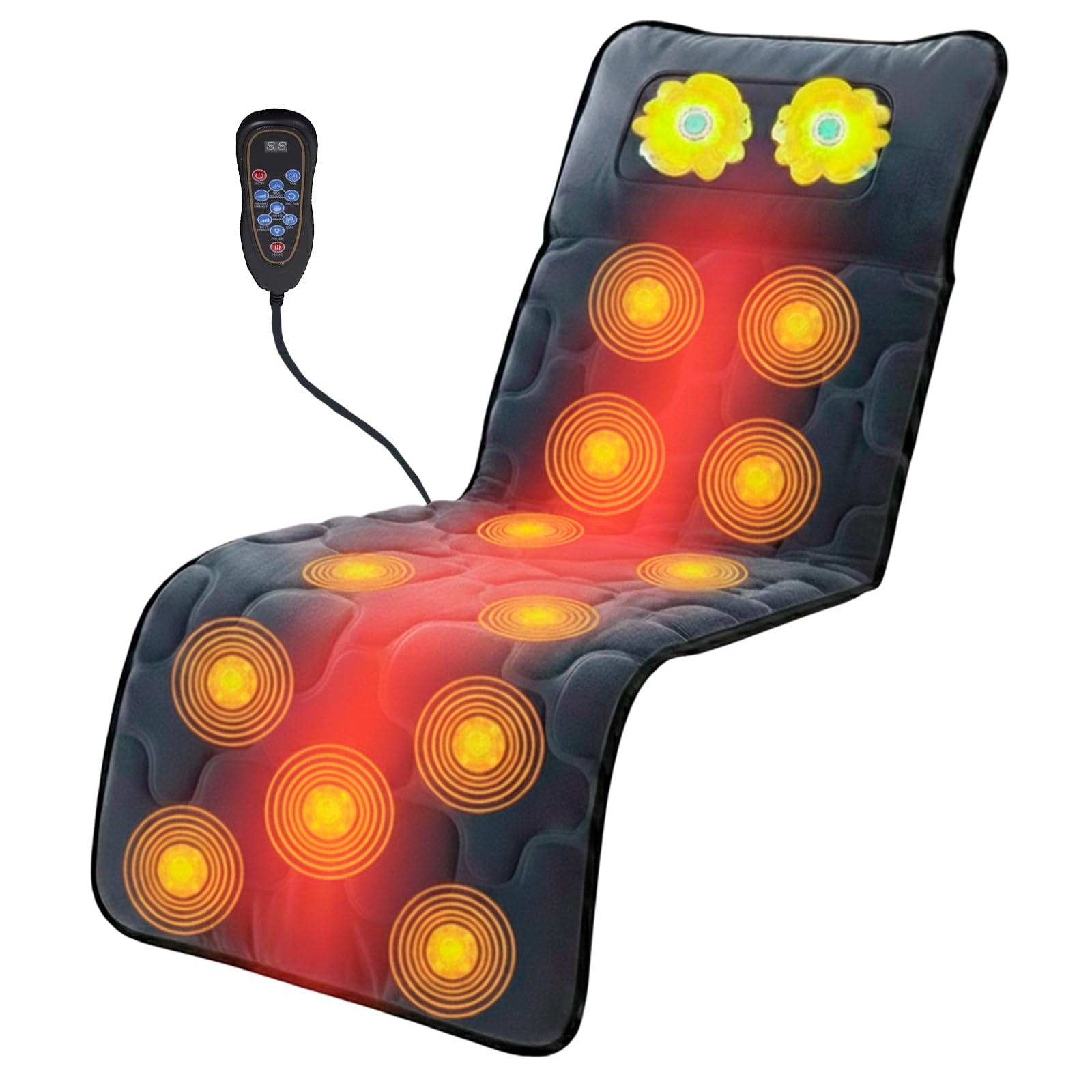 BONPLUS Tapis de massage complet du corps, 12 moteurs de massage, masseur cervical, 10 modes, masseur shiatsu pour le dos, le cou, les jambes, les fesses avec télécommande