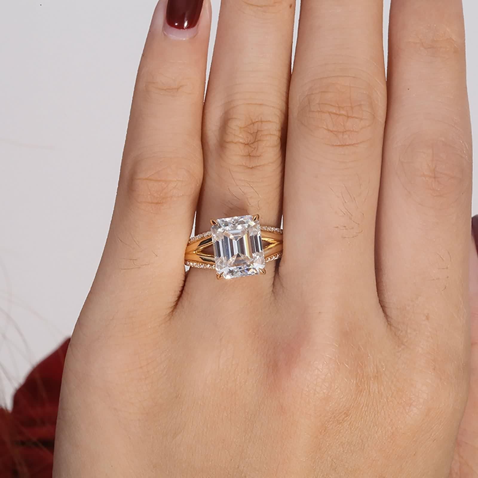 Moissanite pierścionek zaręczynowy damski, pierścionek zaręczynowy, złoty pierścionek zaręczynowy z 4 pazurami, prawdziwe żółte złoto 14K/18K