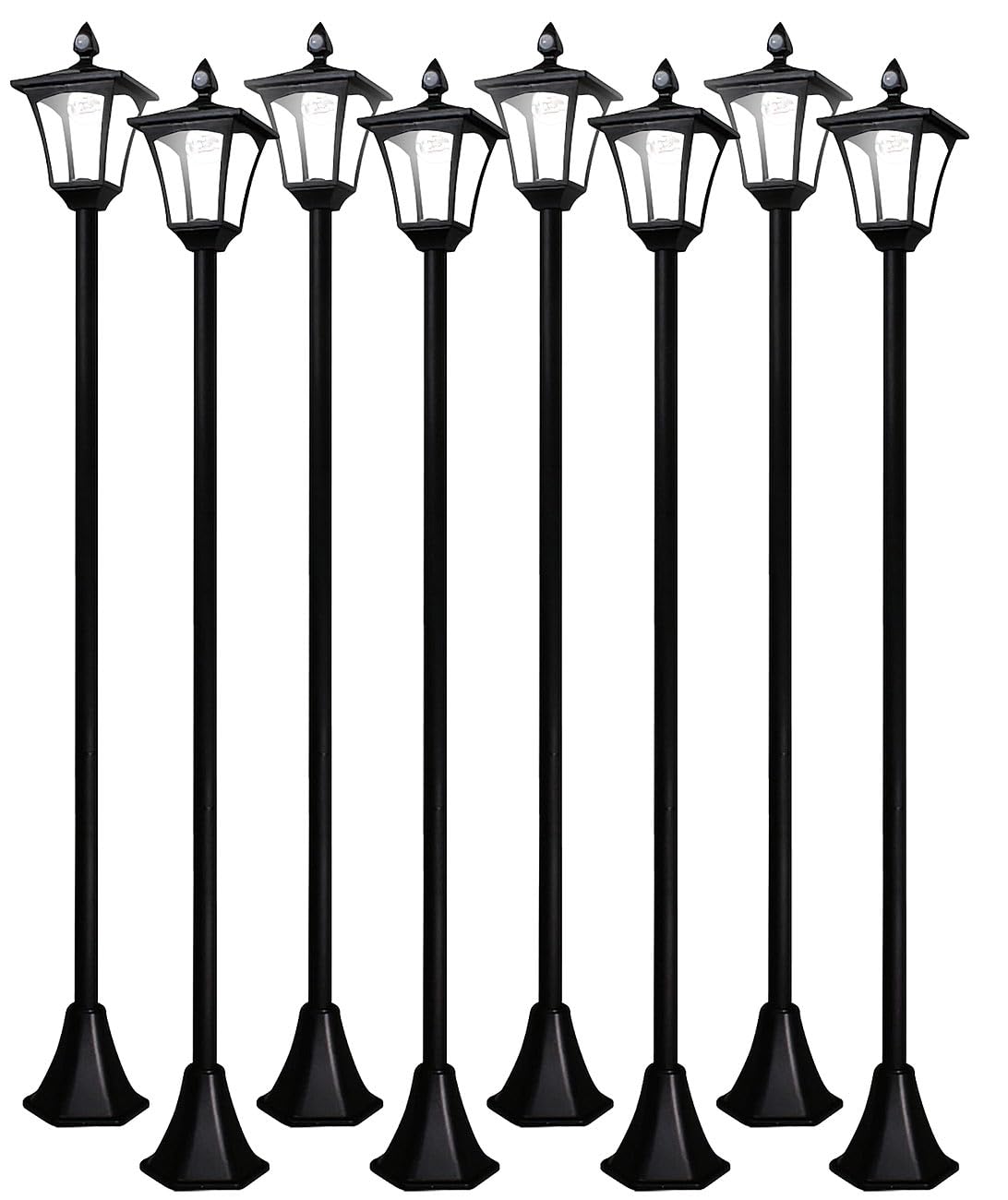 Royal Gardineer Solarleuchte IP44: 8er-Set Solar-LED-Laternen, 2 Meter hoch, PIR- & Licht-Sensor, 200 lm (Standlaterne mit Bewegungsmelder, Aussenlaternen)