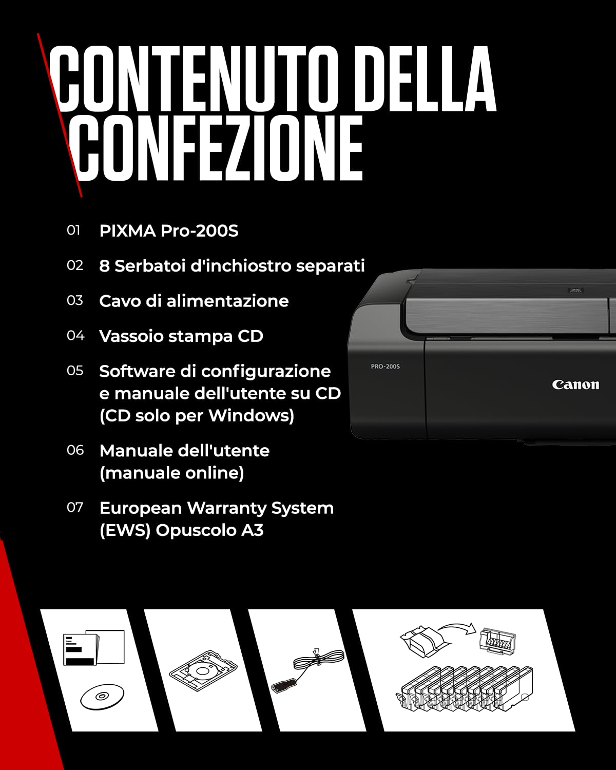 Canon PIXMA PRO-200S Stampante Fotografica - Colori Vivaci, Versatilità, Stampante A3+ - Sistema ad 8 Inchiostri Dye a Colori - 3 Opzioni di Alimentazione - Facile da Usare